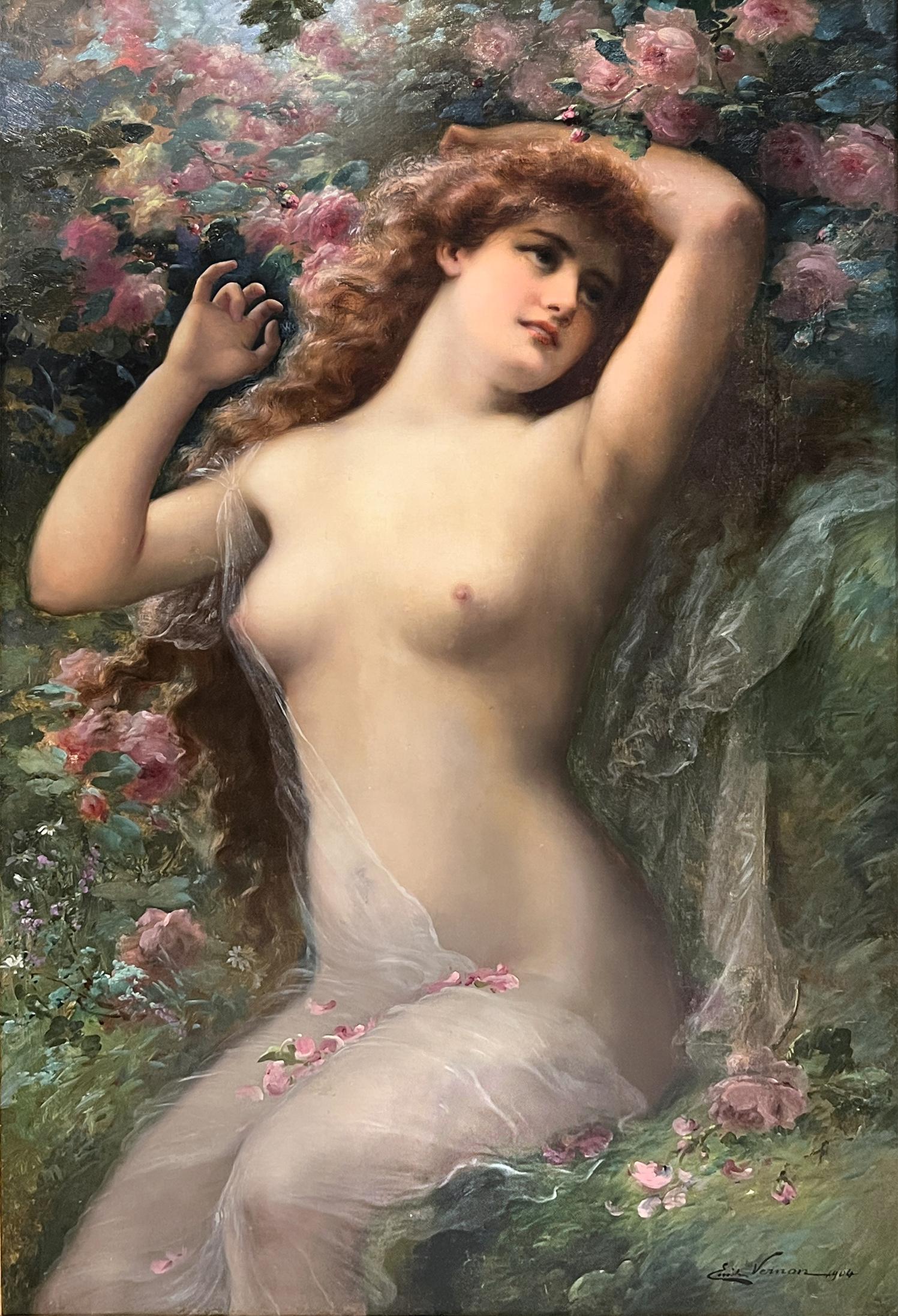 Grande ritratto di nudo dipinto a olio 
