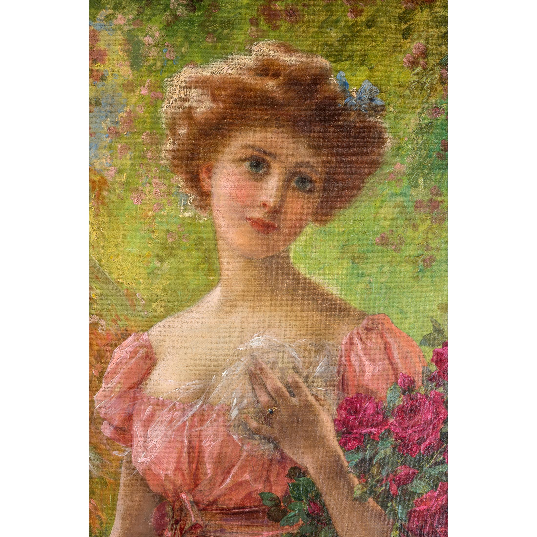 EMILE VERNON
French, (1872-1919))

Young Beauty with Roses

Signed E Vernon

Oil on canvas
30 x 13 inches 