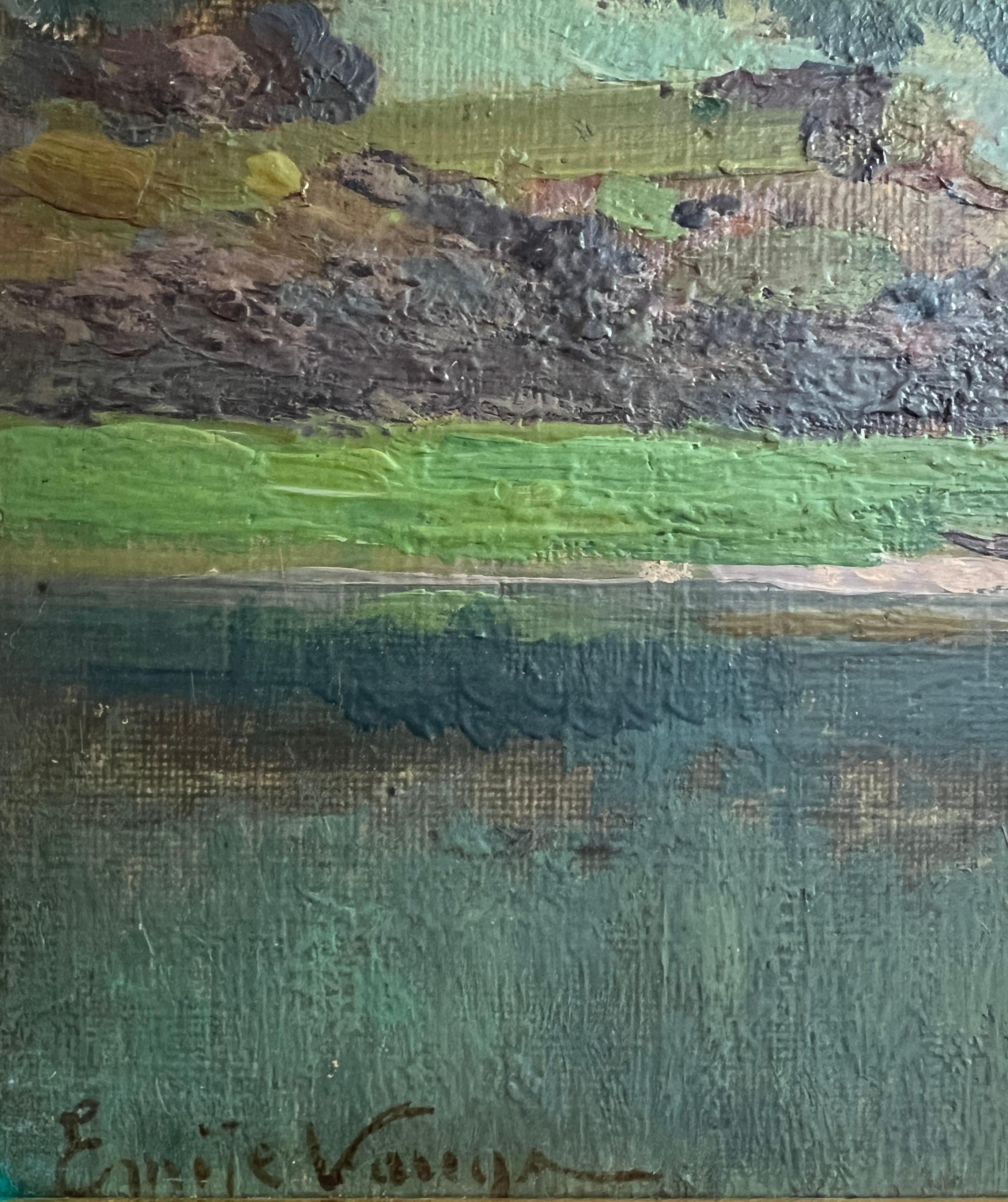 Montagna innevata - Landscape Painting Grigio di Emile Vouga