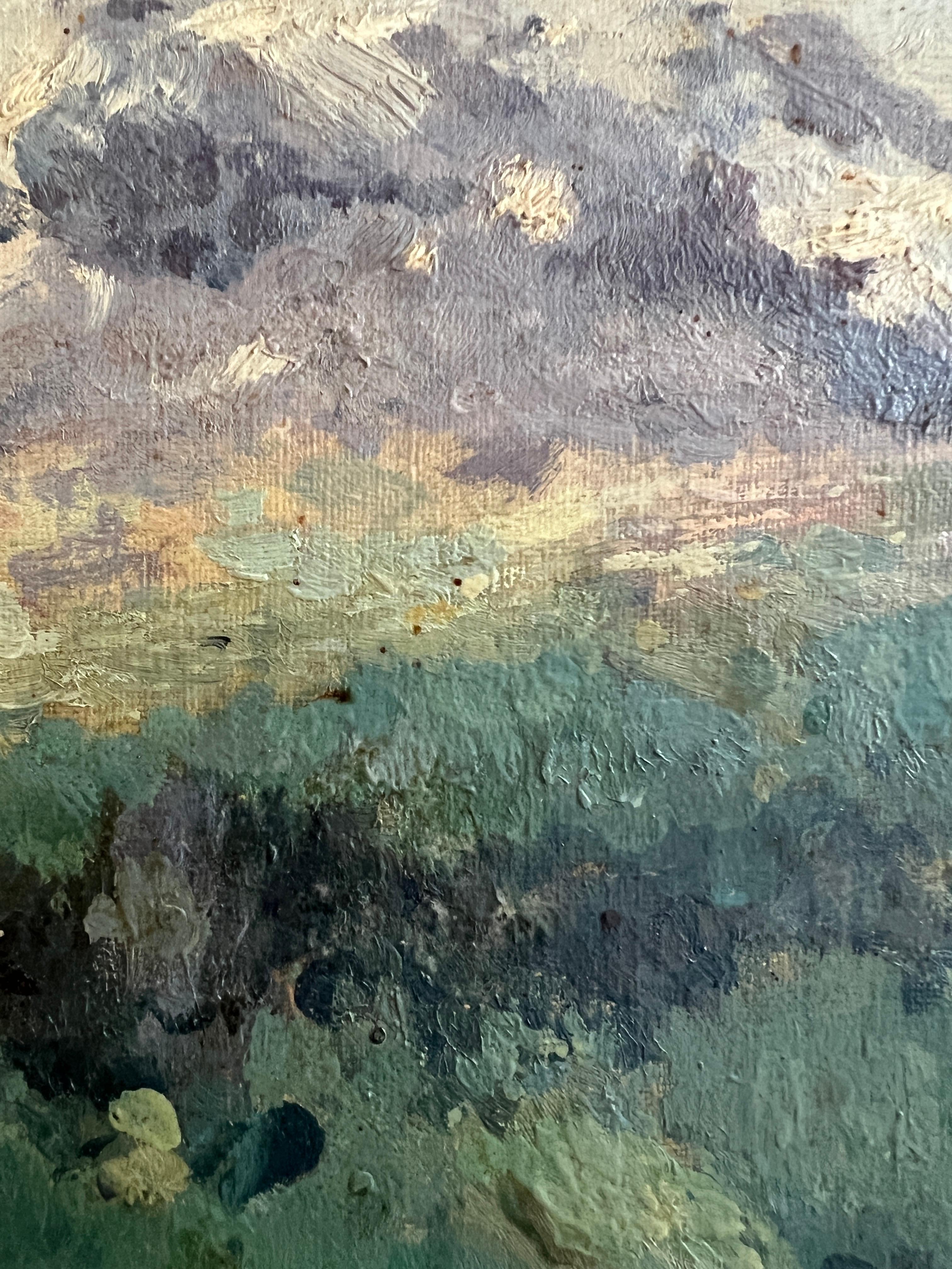 Opera su tela montata su cartone
Telaio in legno dorato
44 x 60.5 x 3.5 cm



Questo dipinto accattivante raffigura un panorama naturale di notevole profondità e bellezza. L'artista ci trasporta nel cuore di una scena pacifica dove le maestose