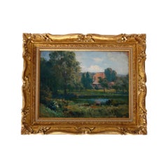Antique Impressionist Landscape Painting, French Riverscape Oil Painting on Wood