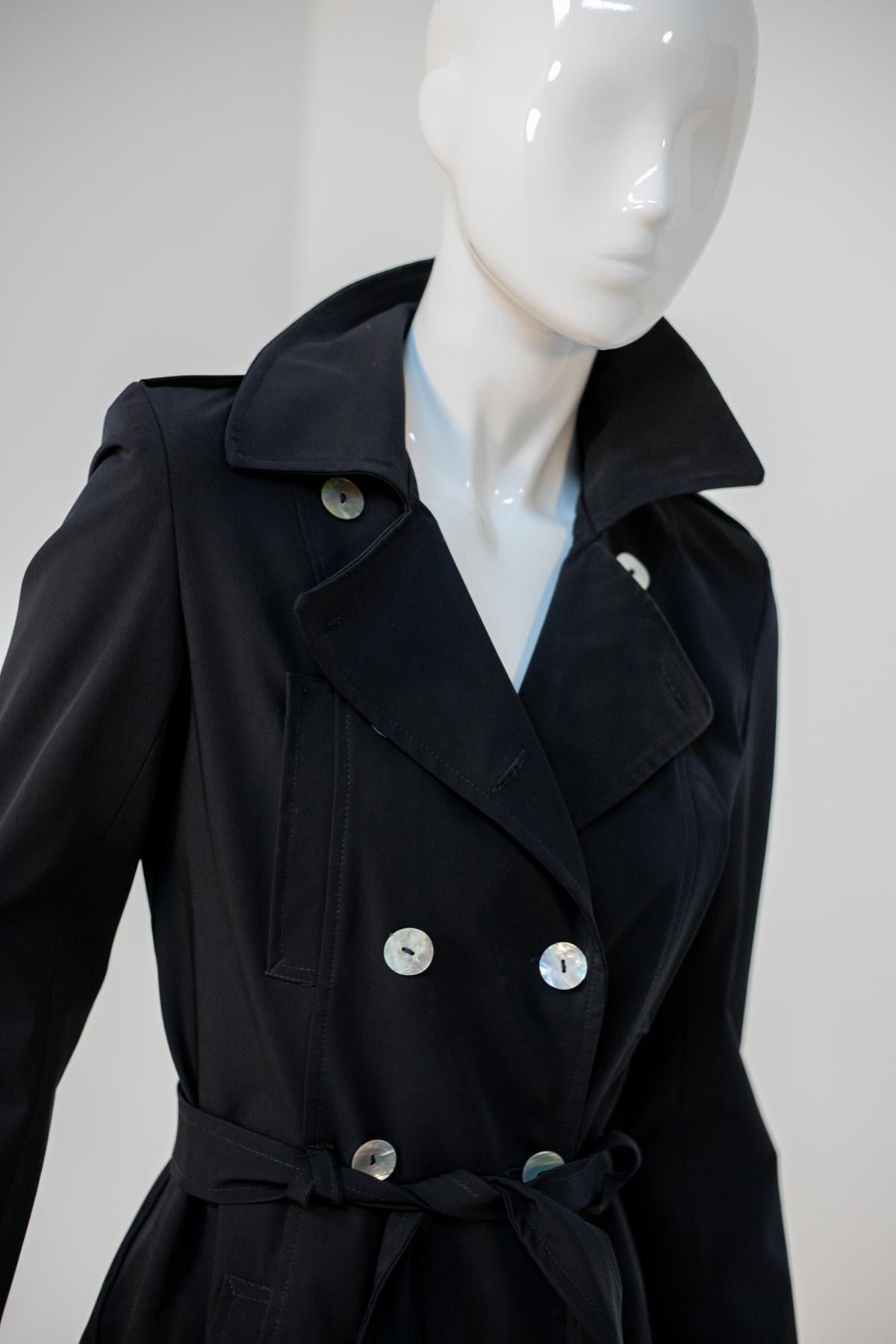 Emilia Andrich Glamorous Black Trench Coat with Belt For Sale 3