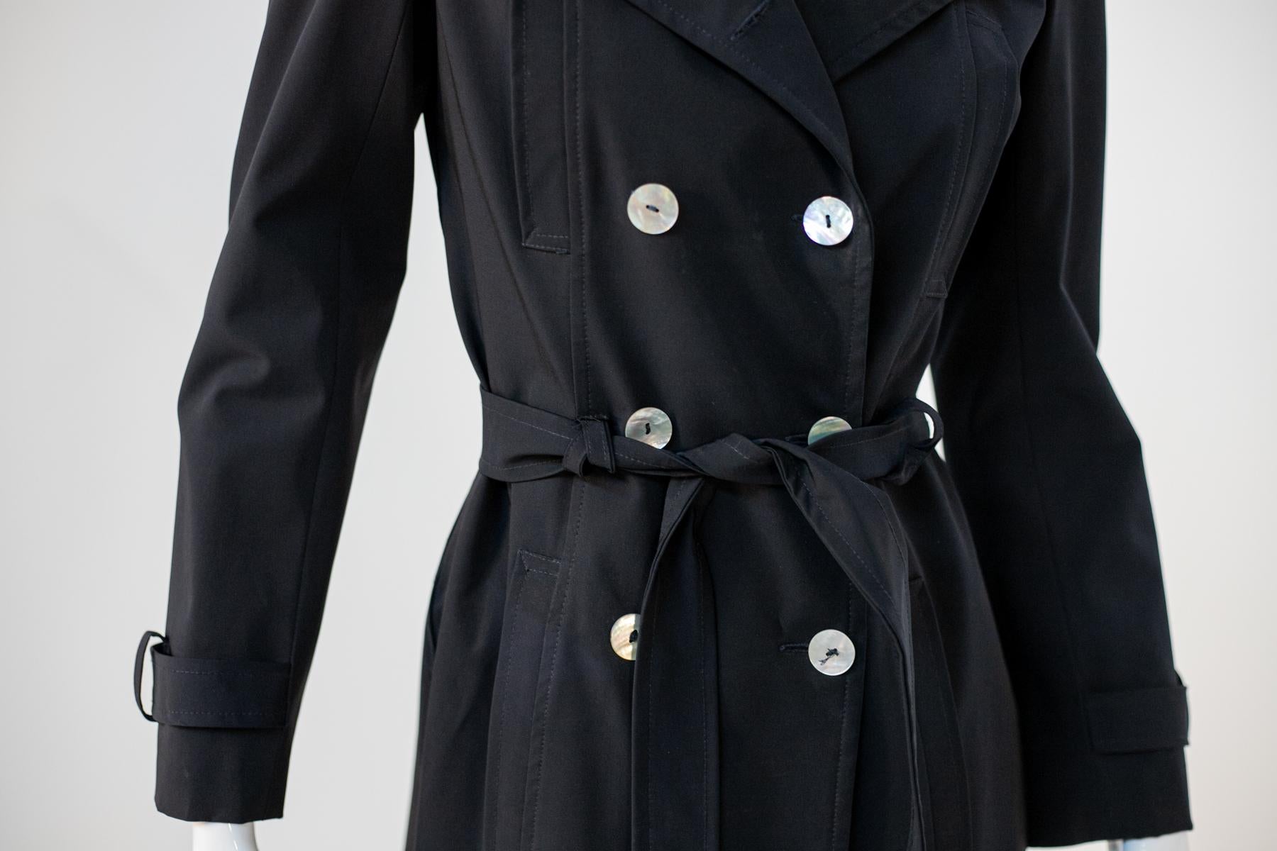 Emilia Andrich Glamorous Black Trench Coat with Belt For Sale 4