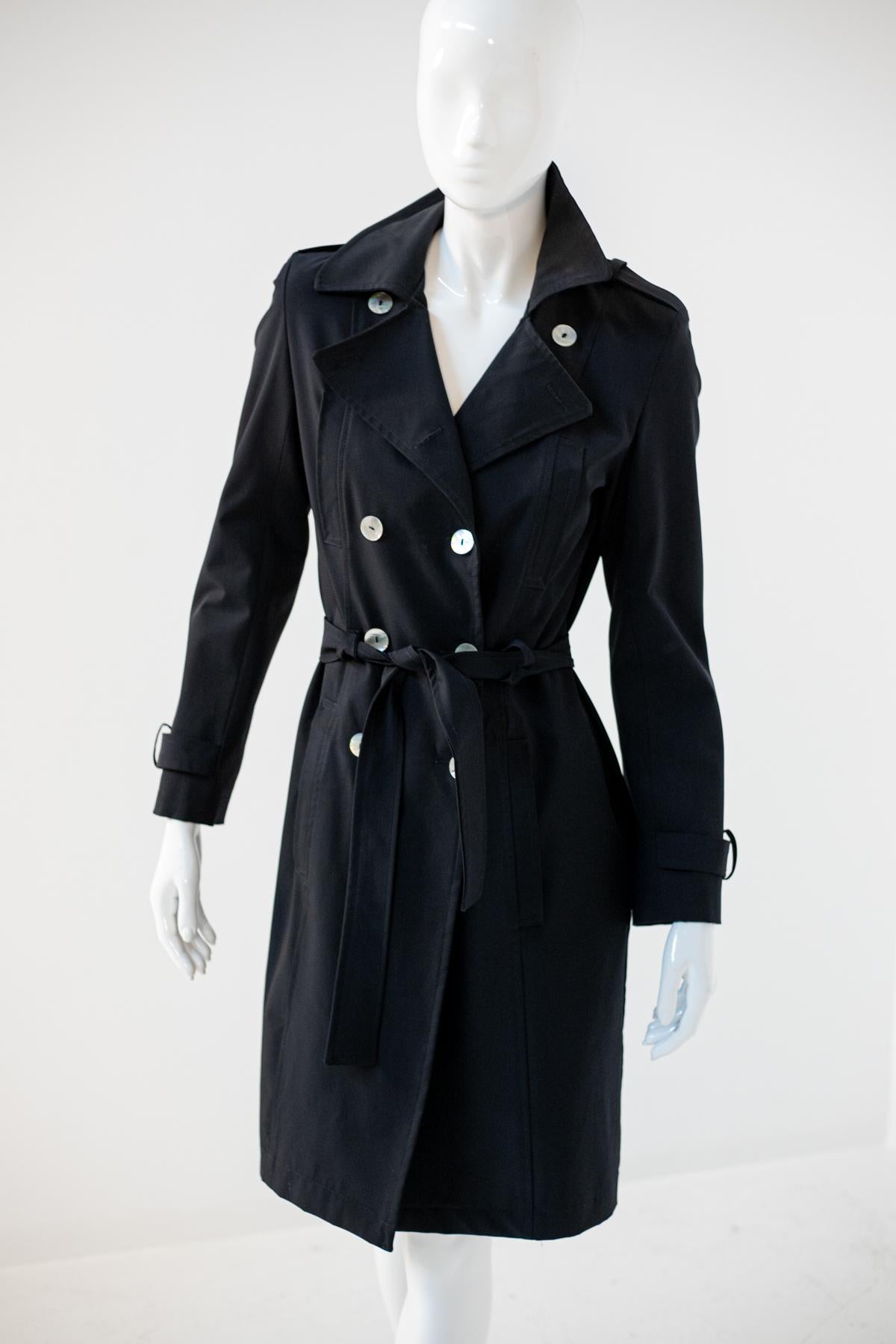 Emilia Andrich Glamorous Black Trench Coat with Belt For Sale 5
