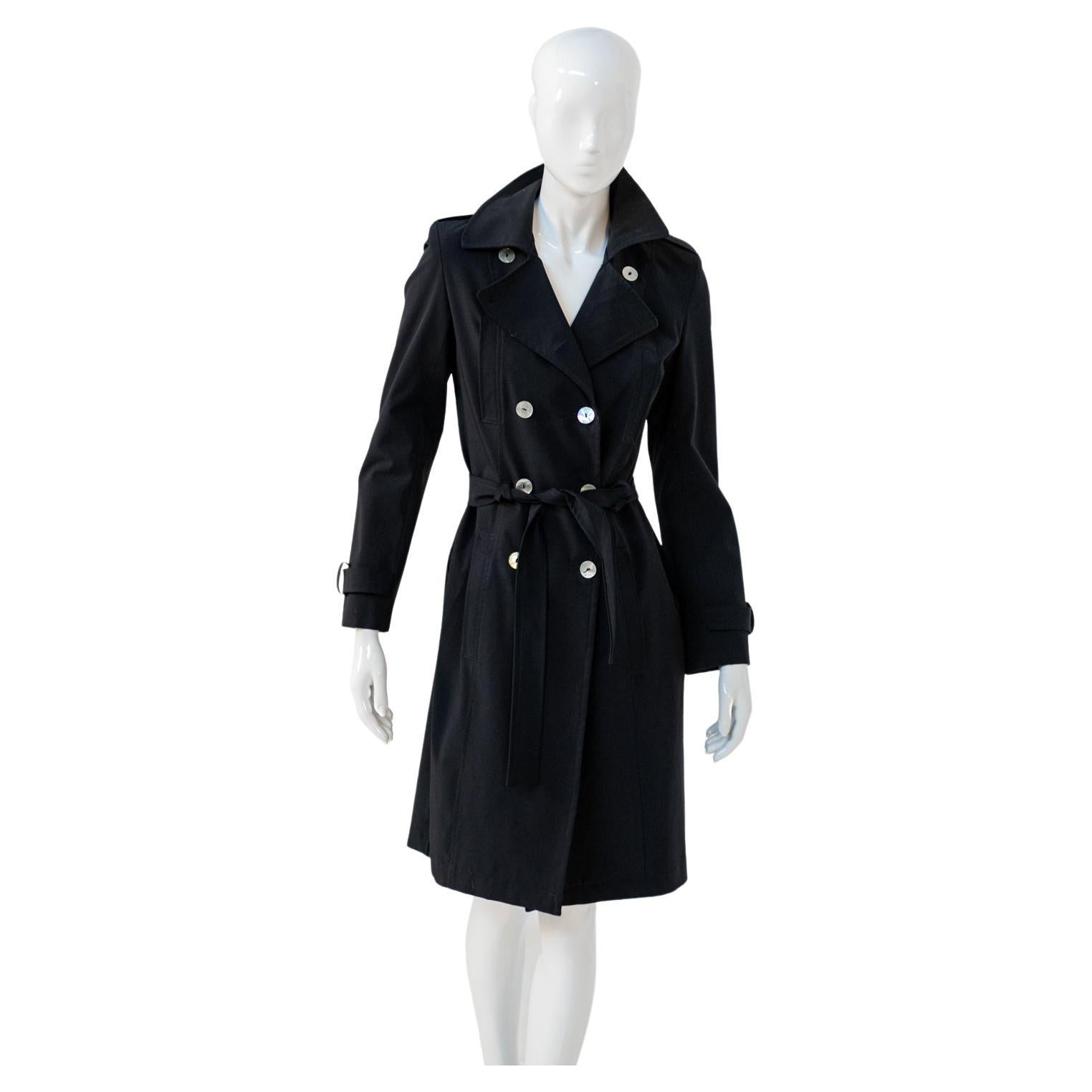 Emilia Andrich Glamorous Black Trench Coat with Belt For Sale