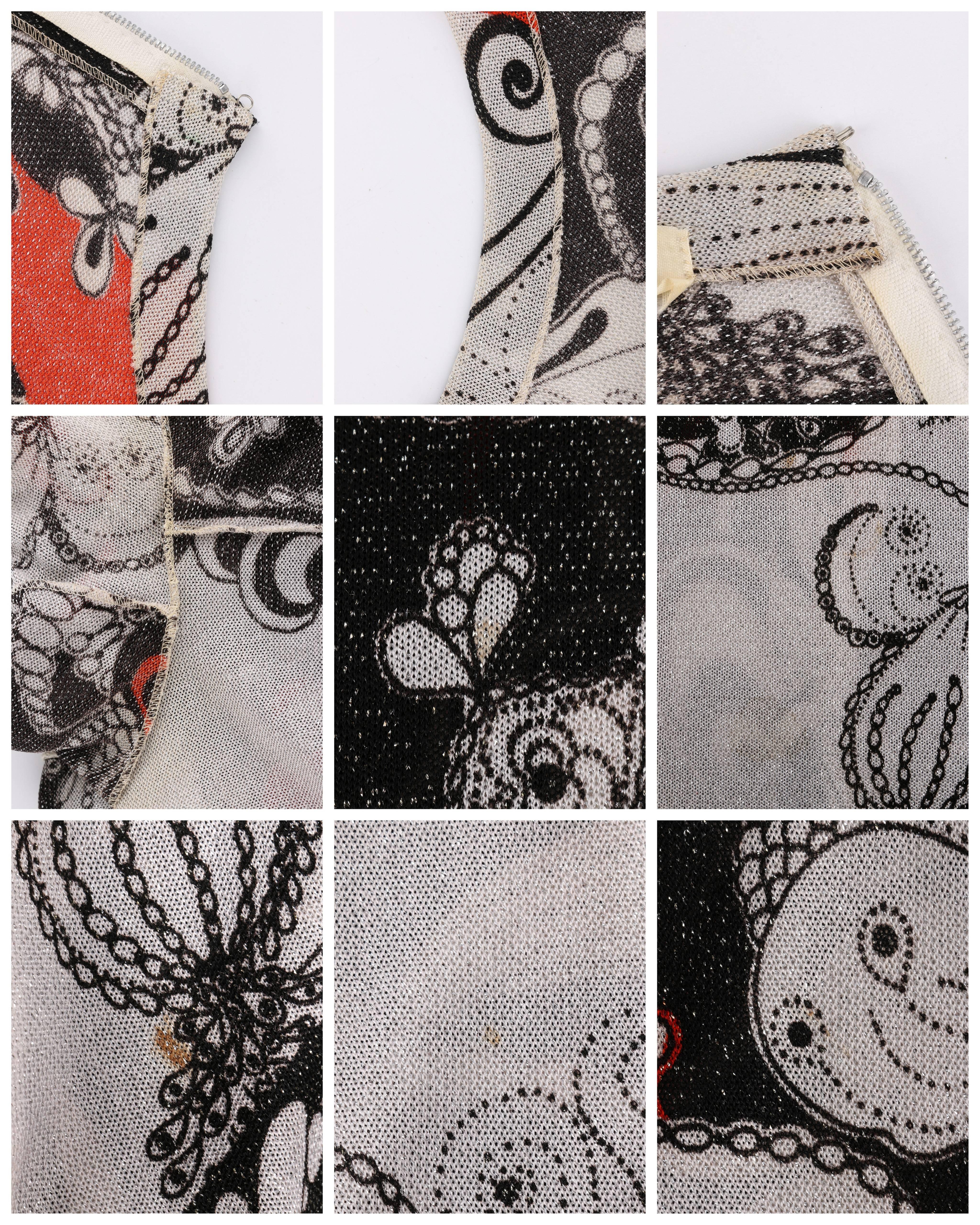 EMILIA BELLINI c.1960's Op Art Signature Print Silk Metallic Knit Maxi Dress For Sale 2