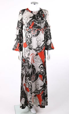 EMILIA BELLINI c.1960's Op Art Signature Print Silk Metallic Knit Maxi Dress