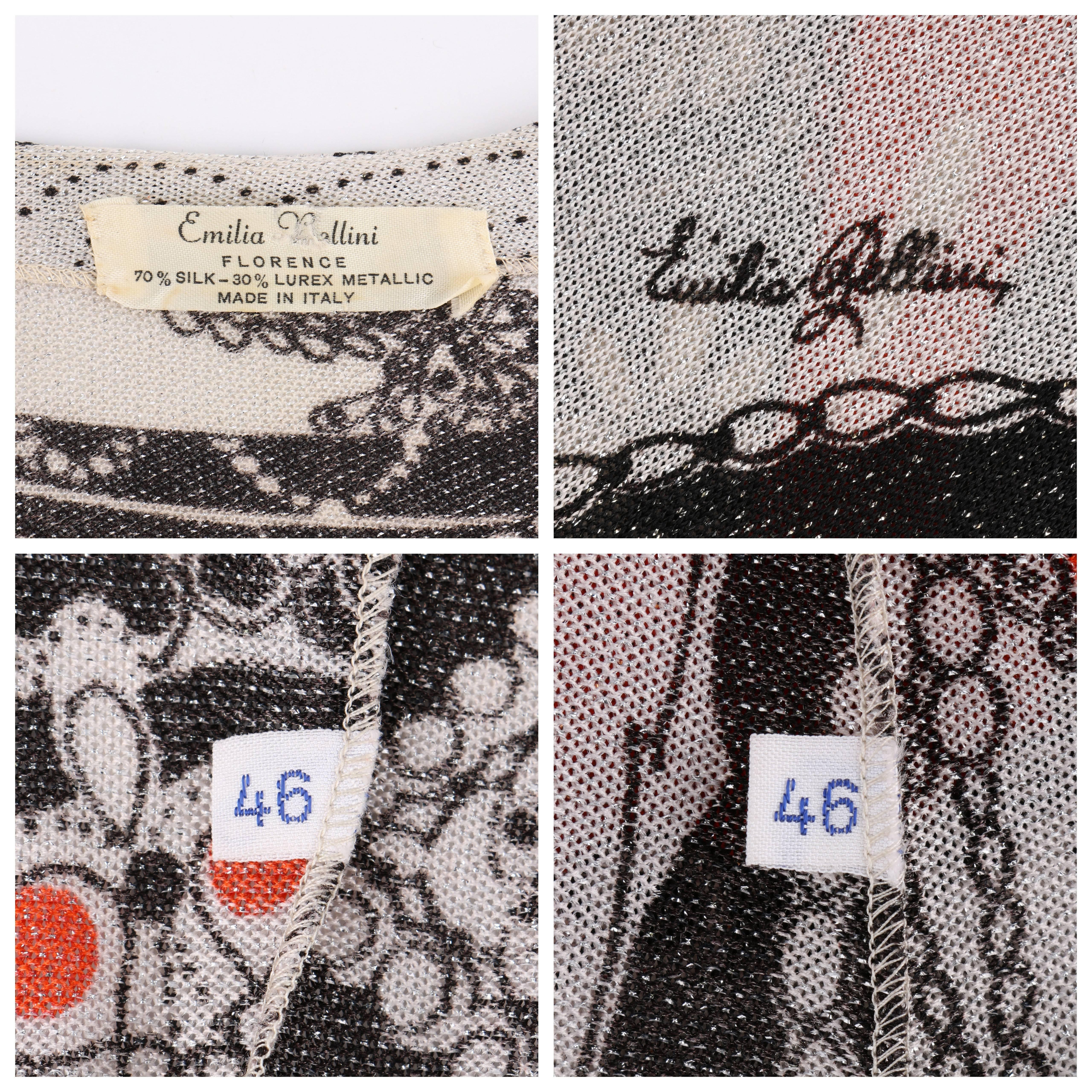 Women's EMILIA BELLINI c.1960's Op Art Signature Print Silk Metallic Knit Maxi Dress For Sale