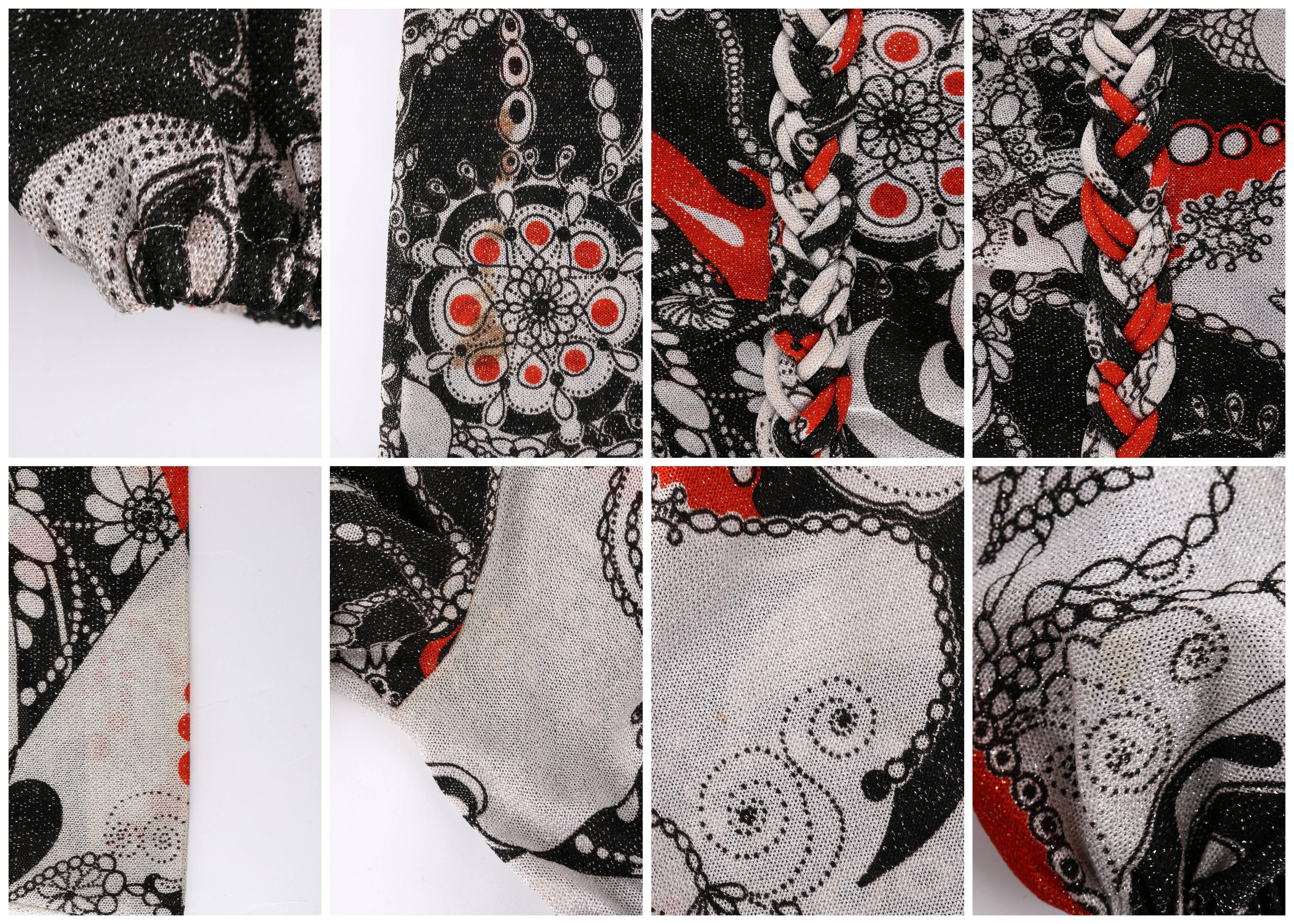 EMILIA BELLINI c.1960's Op Art Signature Print Silk Metallic Knit Maxi Dress For Sale 1