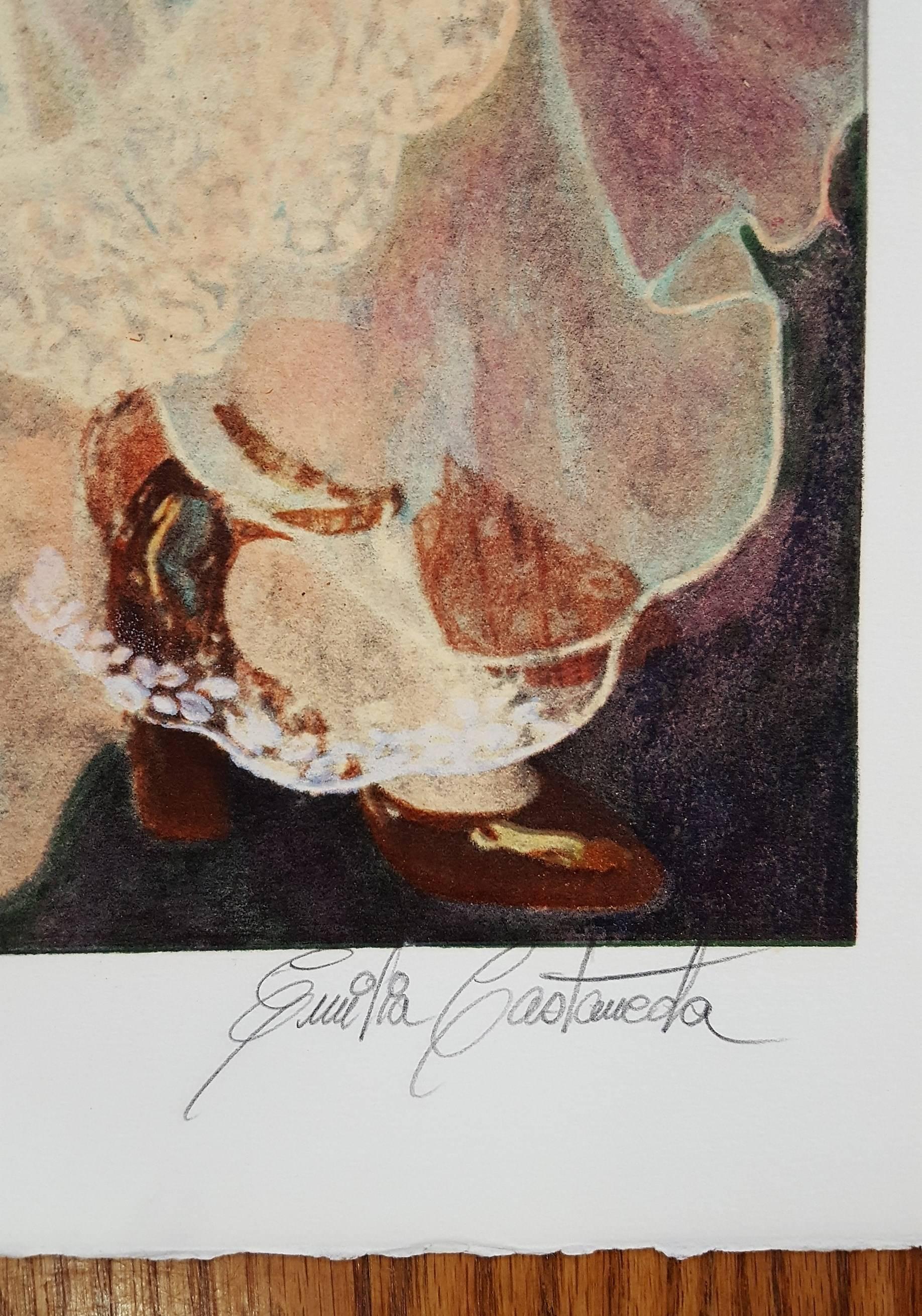 Pierrette et Colombine - Brown Nude Print by Emilia Castaneda
