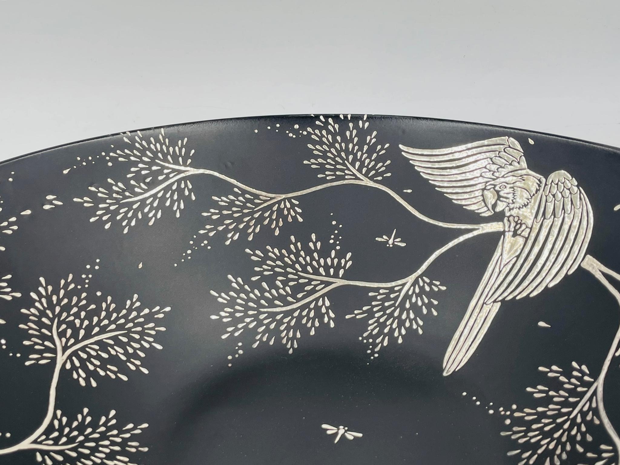 Emilia Castillo Black Porcelain Bowl with Pure Silver Inlay, Mexico, 1997 For Sale 4