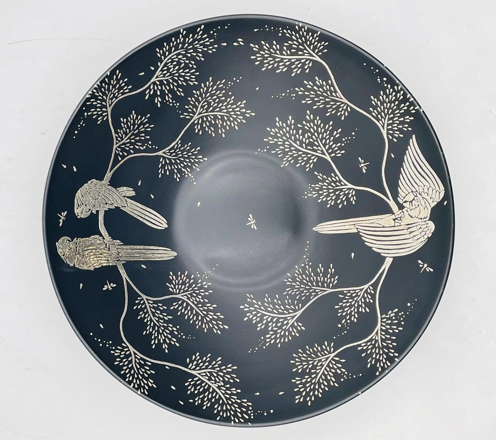 Mexican Emilia Castillo Black Porcelain Bowl with Pure Silver Inlay, Mexico, 1997 For Sale