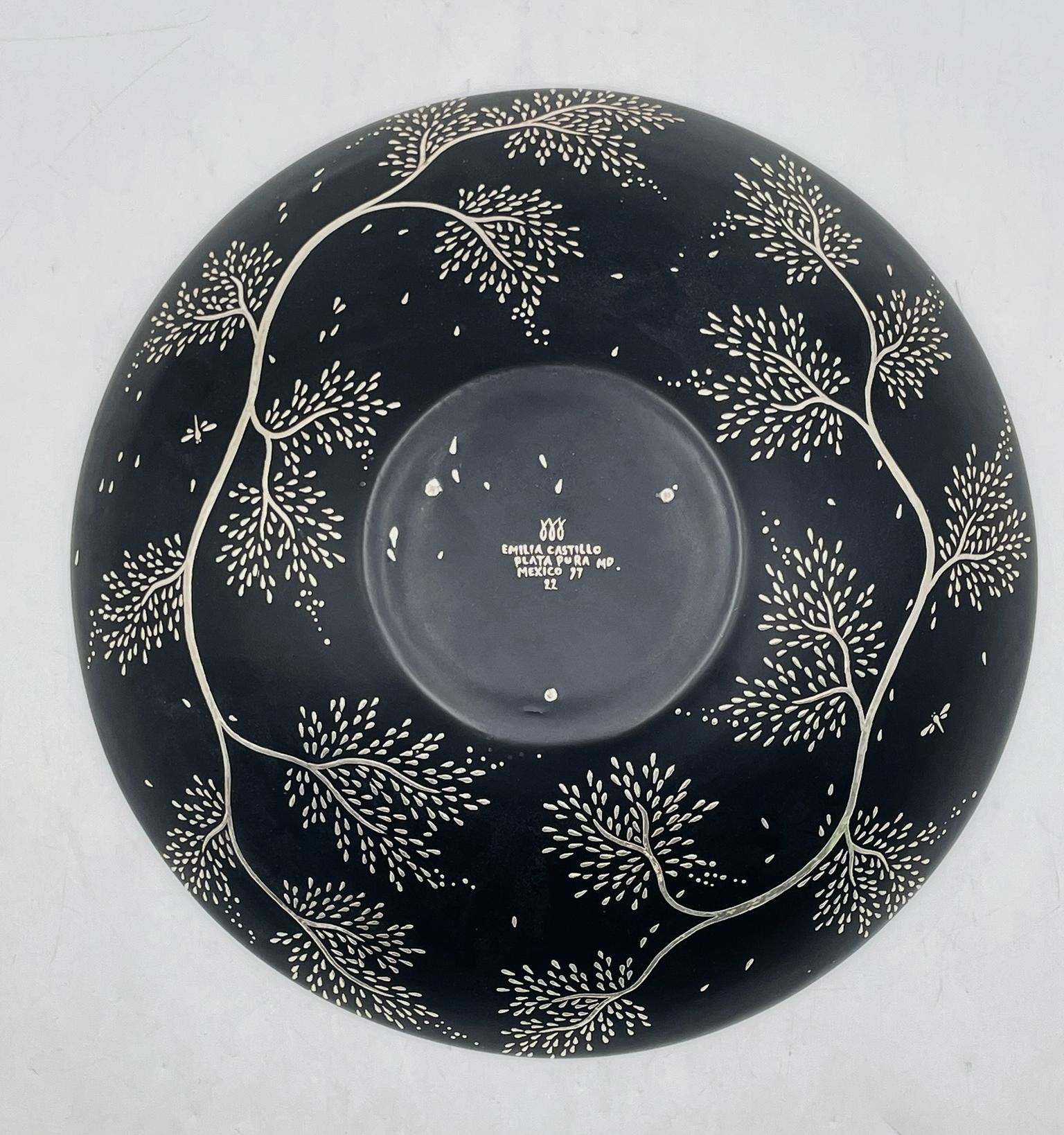 Emilia Castillo Black Porcelain Bowl with Pure Silver Inlay, Mexico, 1997 In Good Condition For Sale In Los Angeles, CA