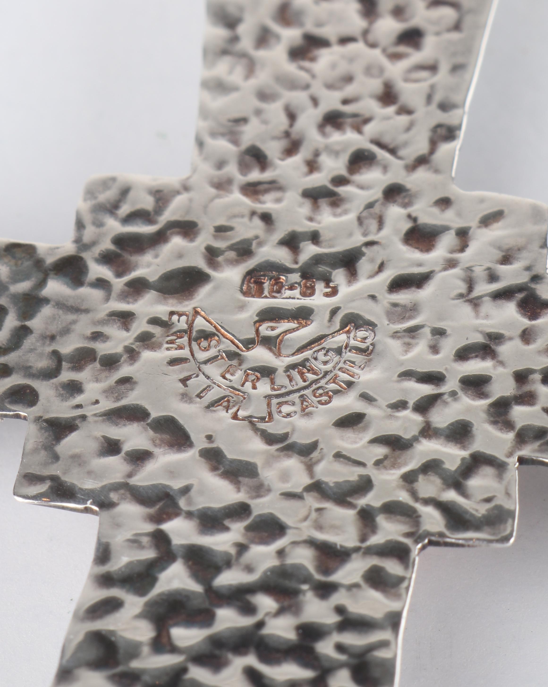 EMILIA CASTILLO c.1980s/90s Sterling Silver Natural Stone Cross Pendant Necklace For Sale 3