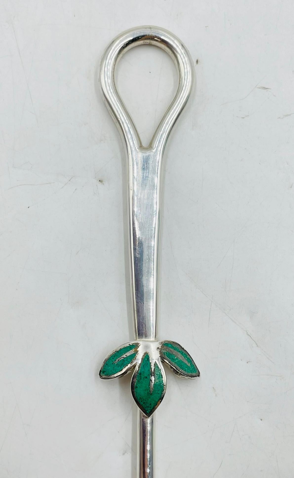 Emilia Castillo Candle Snuffer with Malachite Parrot and Leaf Motif For Sale 2