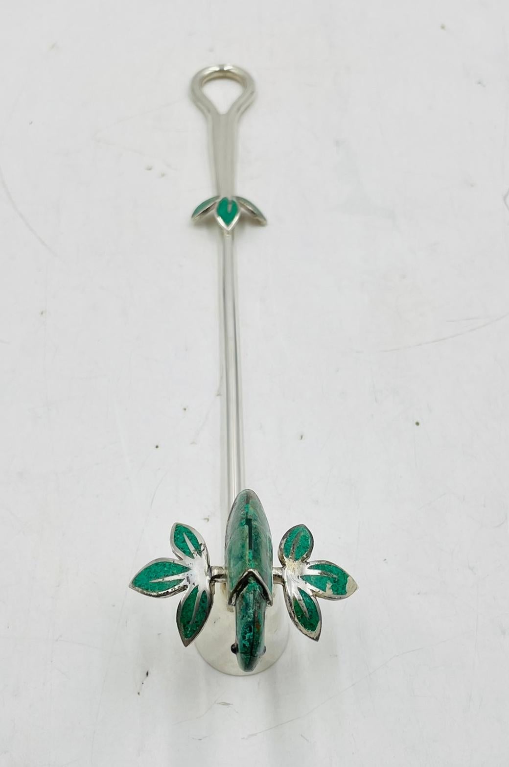 Organic Modern Emilia Castillo Candle Snuffer with Malachite Parrot and Leaf Motif For Sale