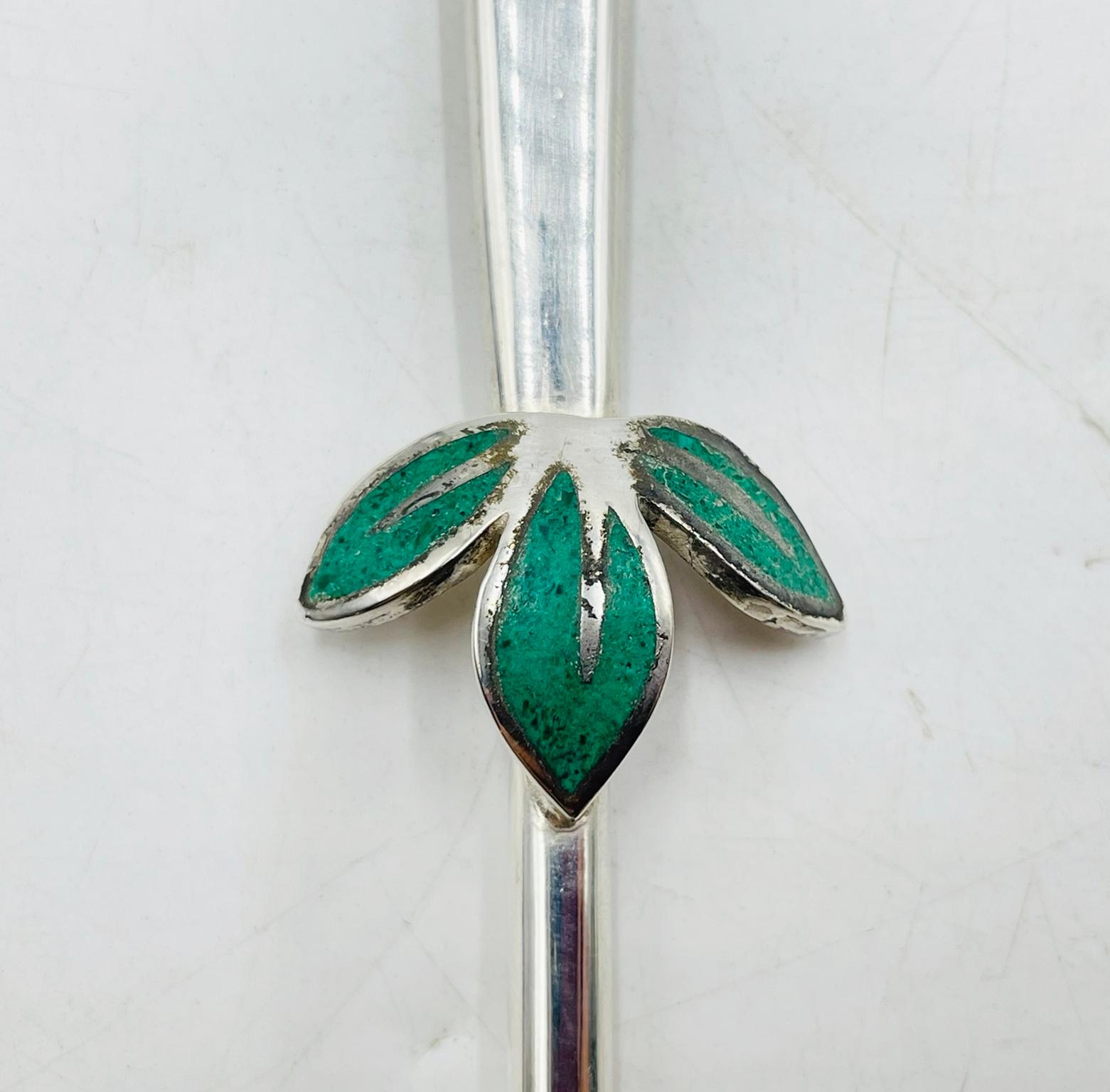 Hand-Crafted Emilia Castillo Candle Snuffer with Malachite Parrot and Leaf Motif For Sale