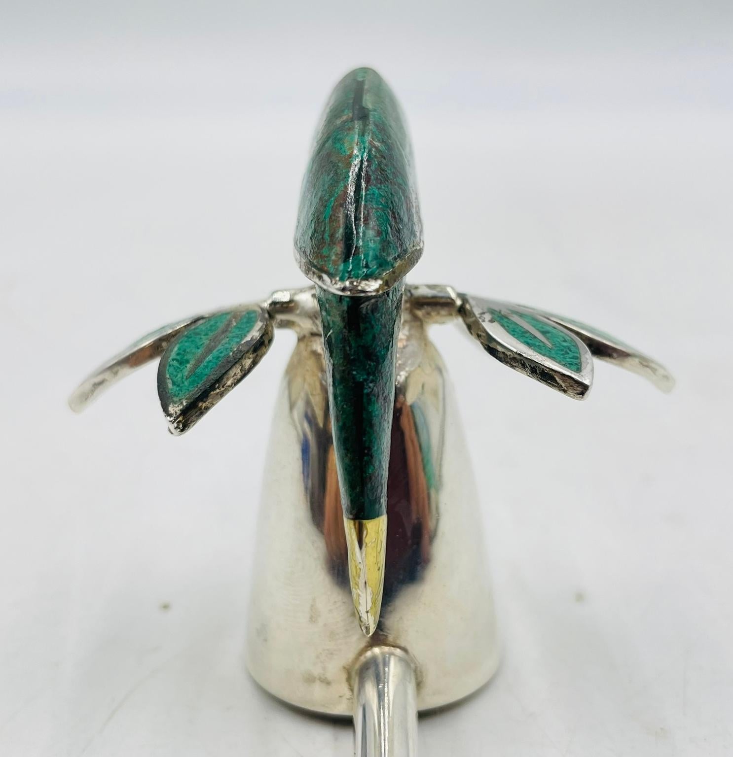 Late 20th Century Emilia Castillo Candle Snuffer with Malachite Parrot and Leaf Motif For Sale