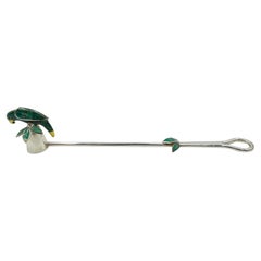 Emilia Castillo Candle Snuffer with Malachite Parrot and Leaf Motif