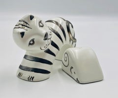 Emilia Castillo Cat & Mouse Salt and Pepper Shakers, Porcelain & Pure Silver