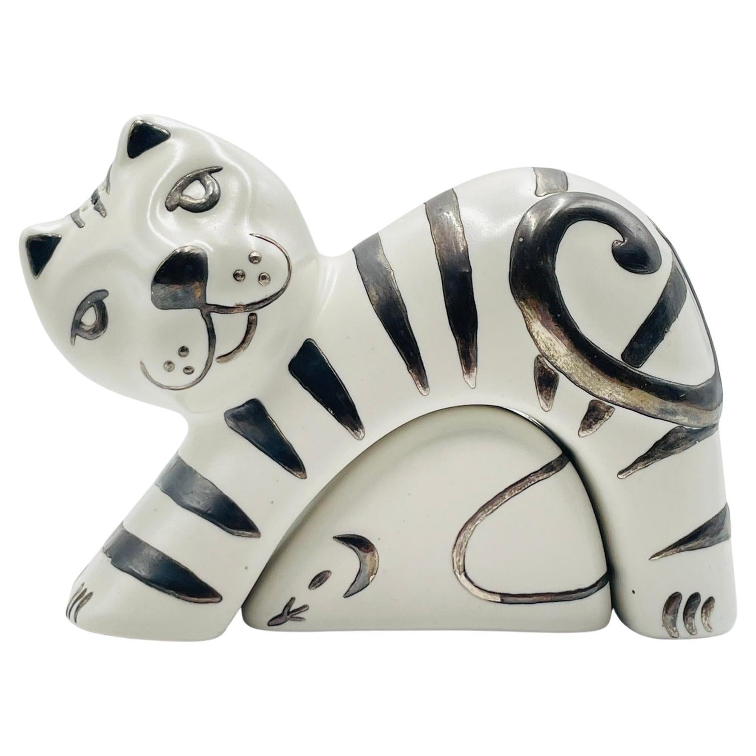 Emilia Castillo Cat & Mouse Salt and Pepper Shakers, Porcelain & Pure Silver