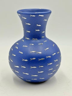 Emilia Castillo Cobalt Blue Porcelain & Pure Silver Fish Vase, Mexico 1997