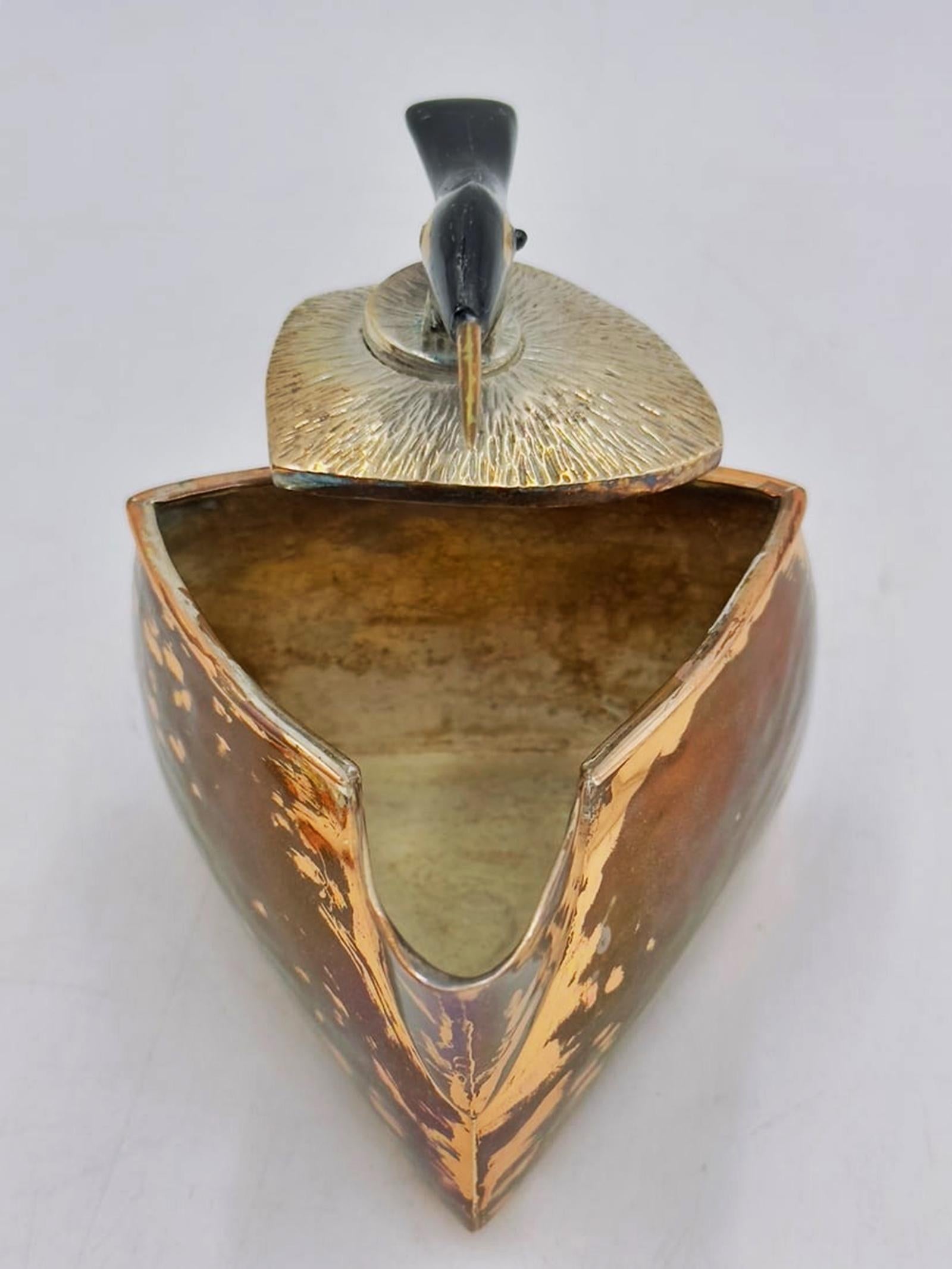 Set di lattiere e zuccheri in rame e argento di Emilia Castillo con sculture di uccelli, Messico in vendita 10