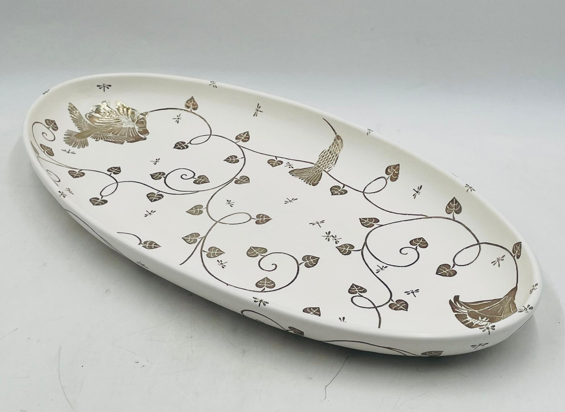 Nord-américain Emilia Castillo Extra Large Sterling Silver & Porcelain Platter, Signed, Mexico en vente