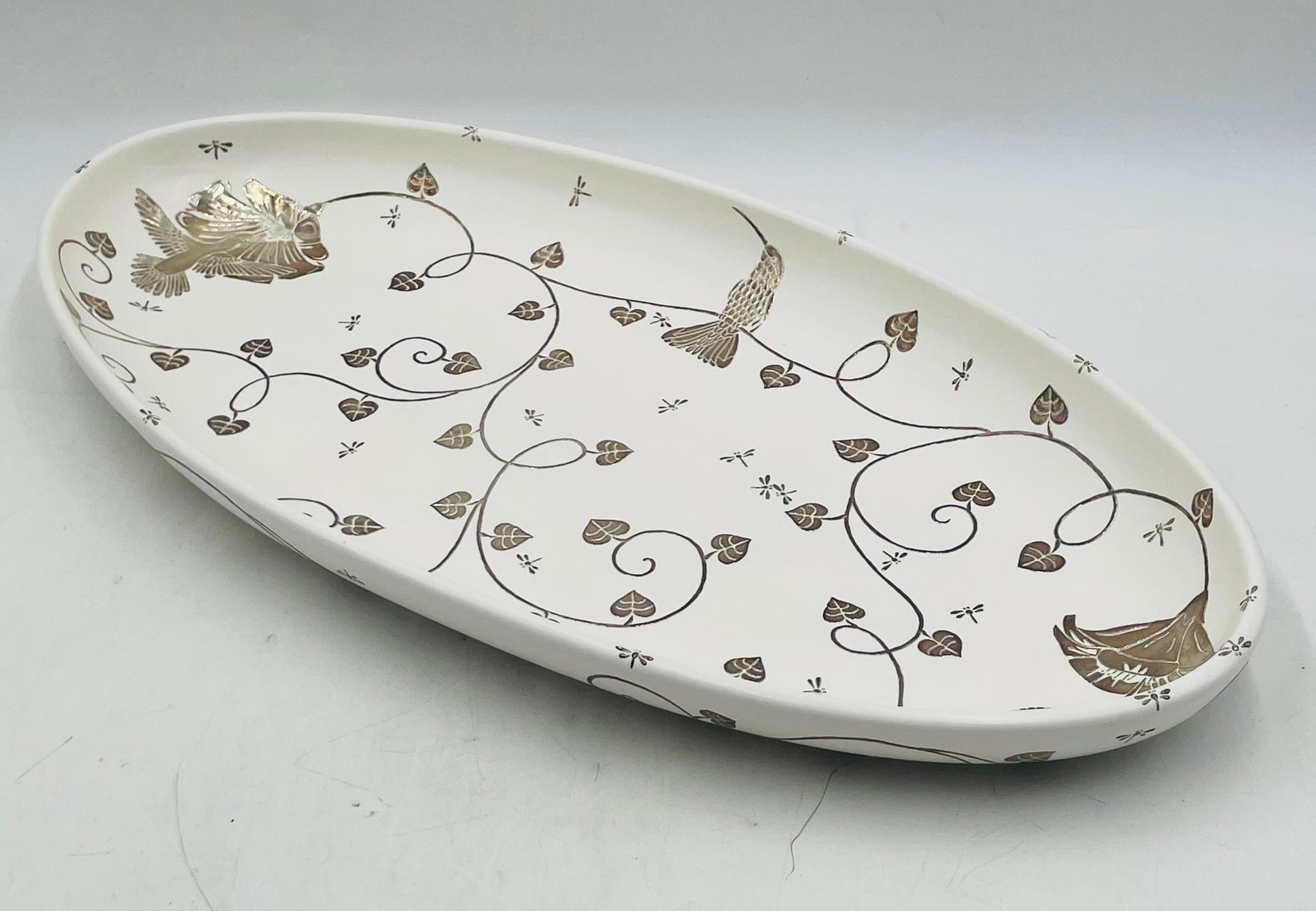 Fait main Emilia Castillo Extra Large Sterling Silver & Porcelain Platter, Signed, Mexico en vente