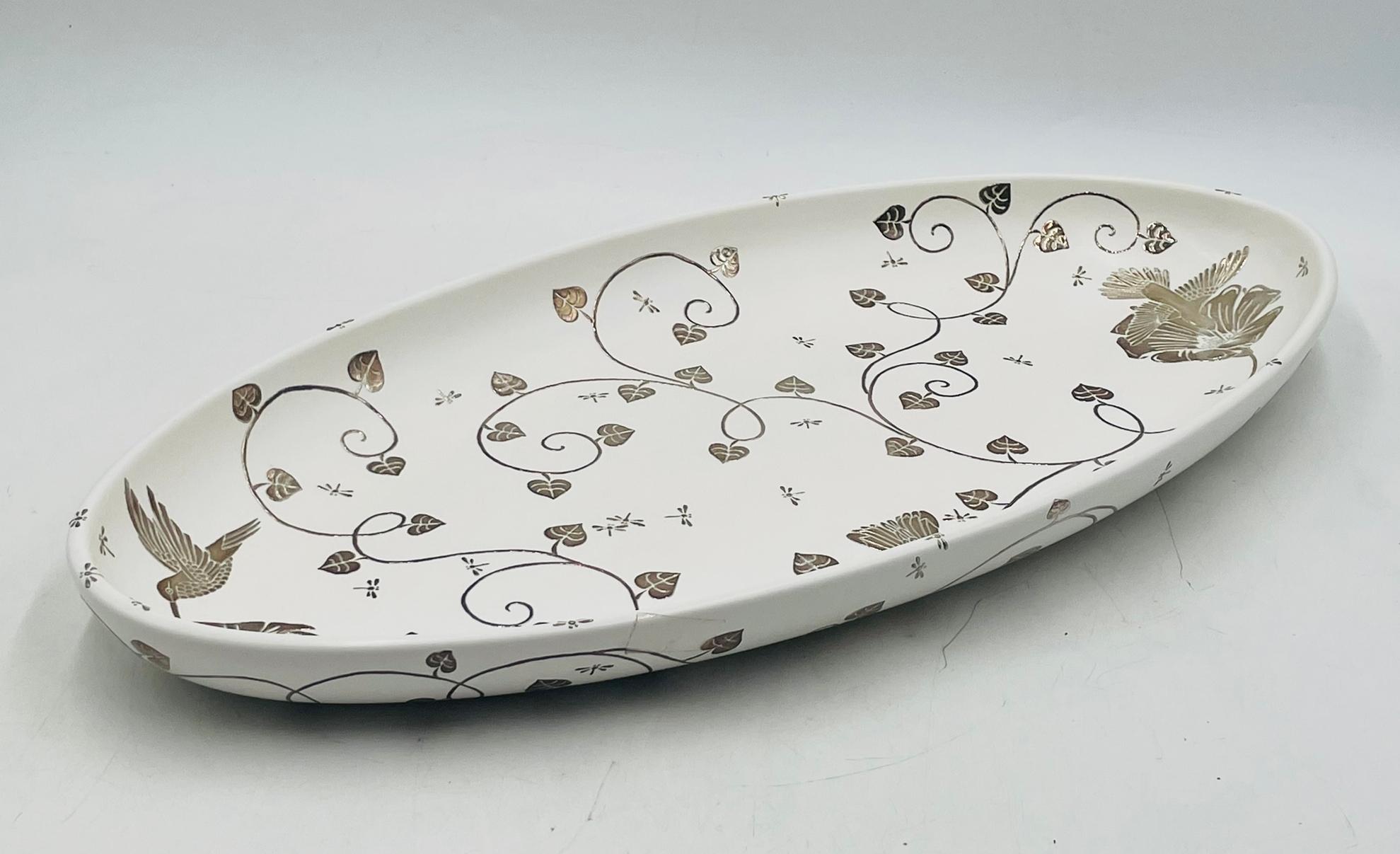 Emilia Castillo Extra Large Sterling Silver & Porcelain Platter, Signed, Mexico Bon état - En vente à Los Angeles, CA