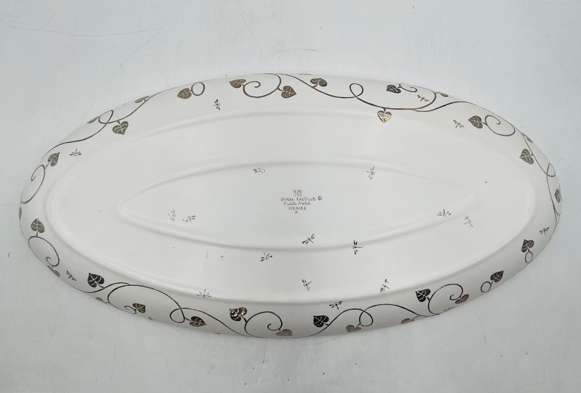 Fin du 20e siècle Emilia Castillo Extra Large Sterling Silver & Porcelain Platter, Signed, Mexico en vente