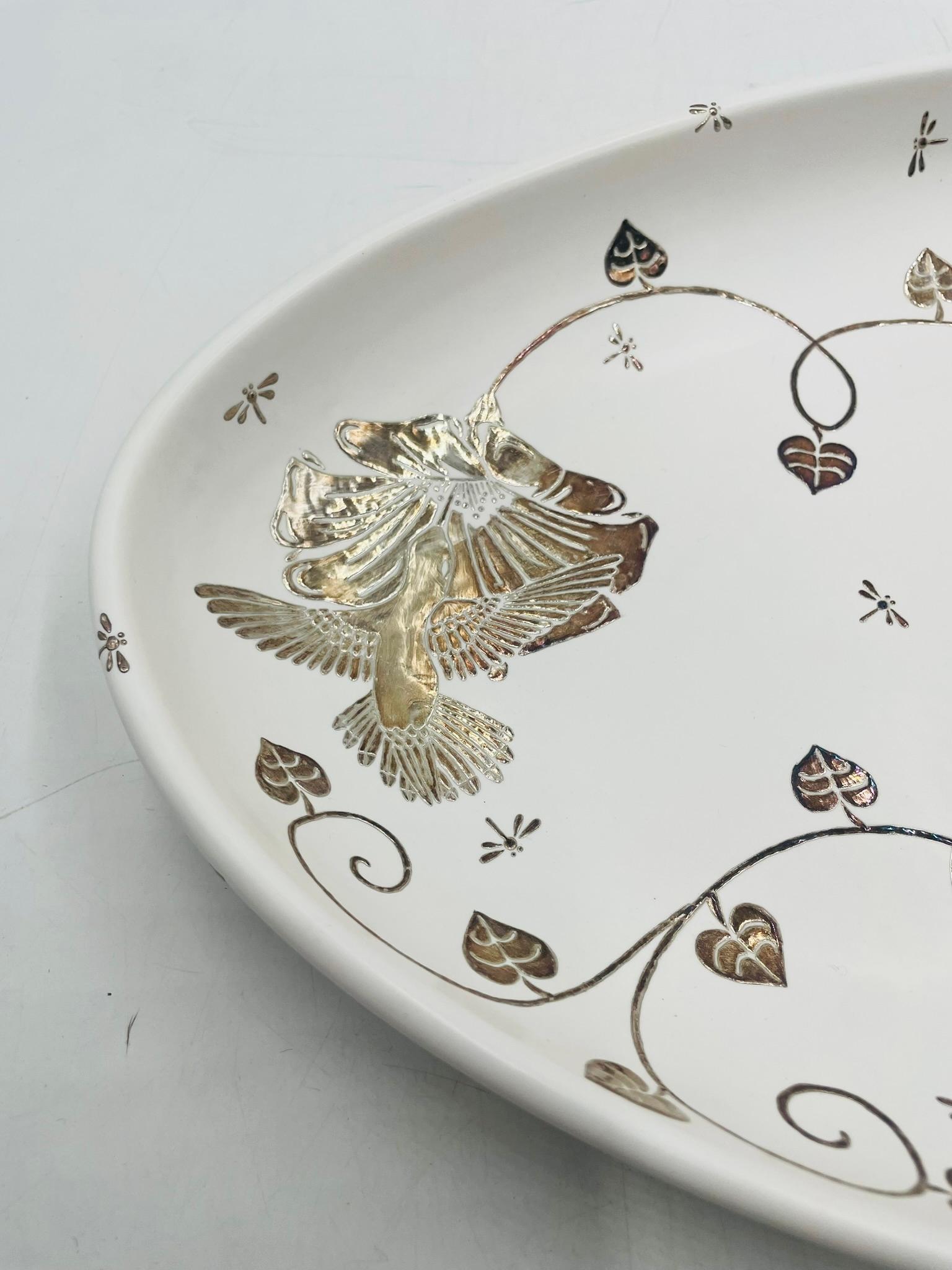 Argent sterling Emilia Castillo Extra Large Sterling Silver & Porcelain Platter, Signed, Mexico en vente