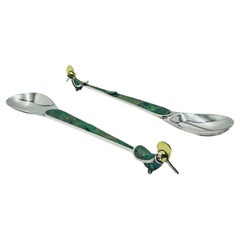 Emilia Castillo for Los Castillo Silver-Plated & Malachite Bird Serving Utensils