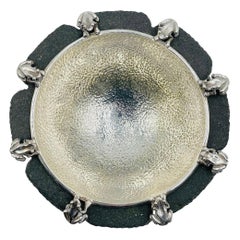 Emilia Castillo Frog-Accented Silver Bowl on Volcanic Rock Base, Mexican Modern