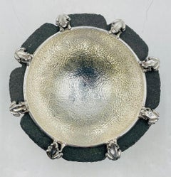 Emilia Castillo Frog-Accented Silver Bowl on Volcanic Rock Base, Mexican Modern