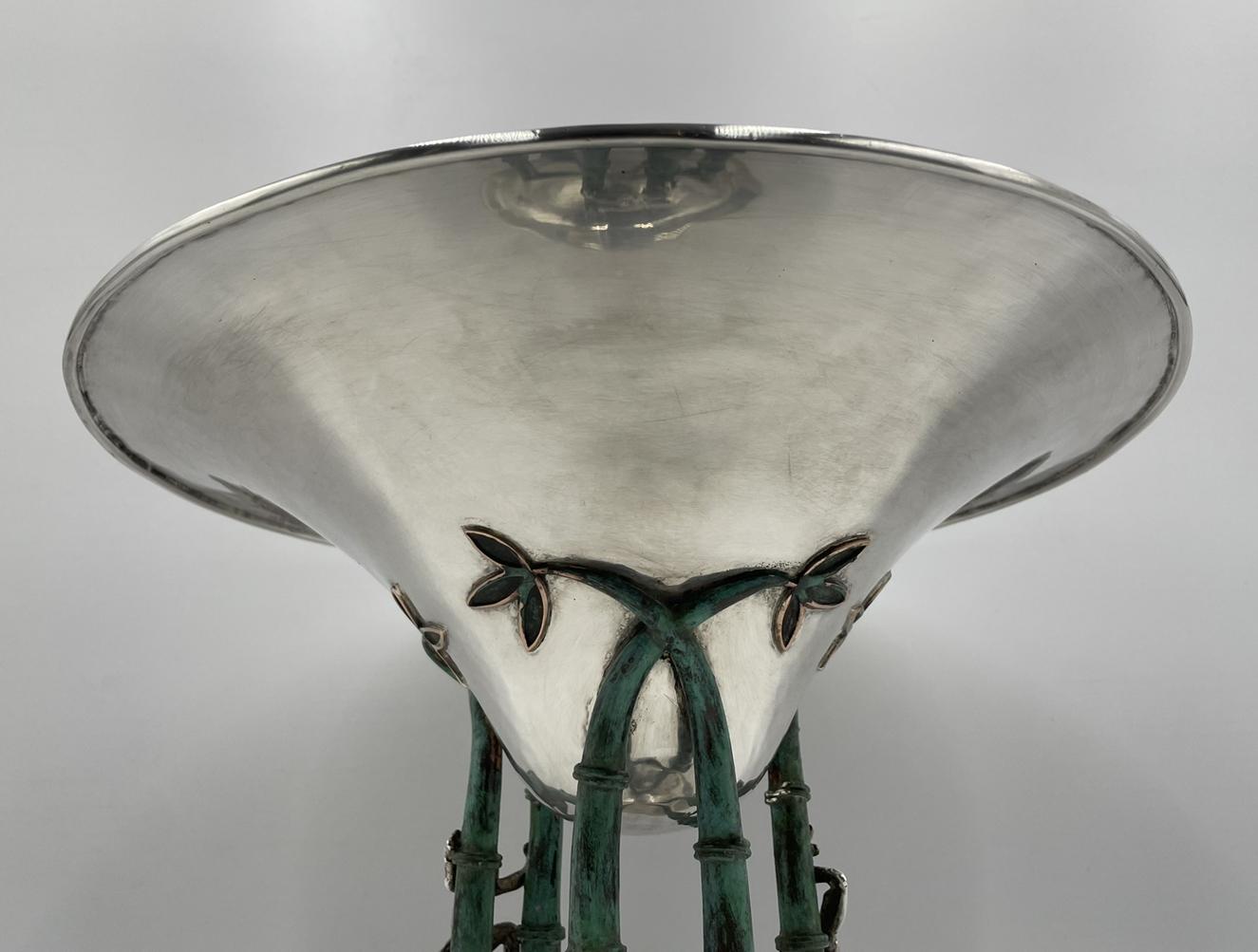 Silver Plate Emilia Castillo Frog and Bamboo Raised Bowl, Mexico 1990's