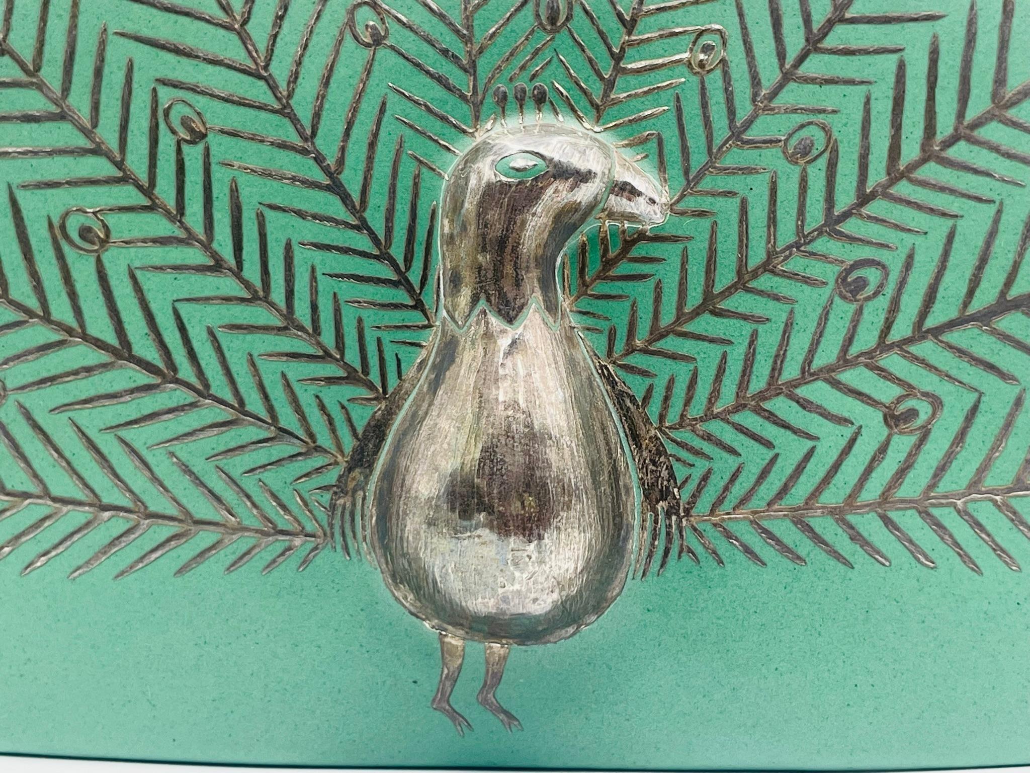 Vase paon en porcelaine verte et argent d'Emilia Castillo, Taxco Mexico, 1998 en vente 4