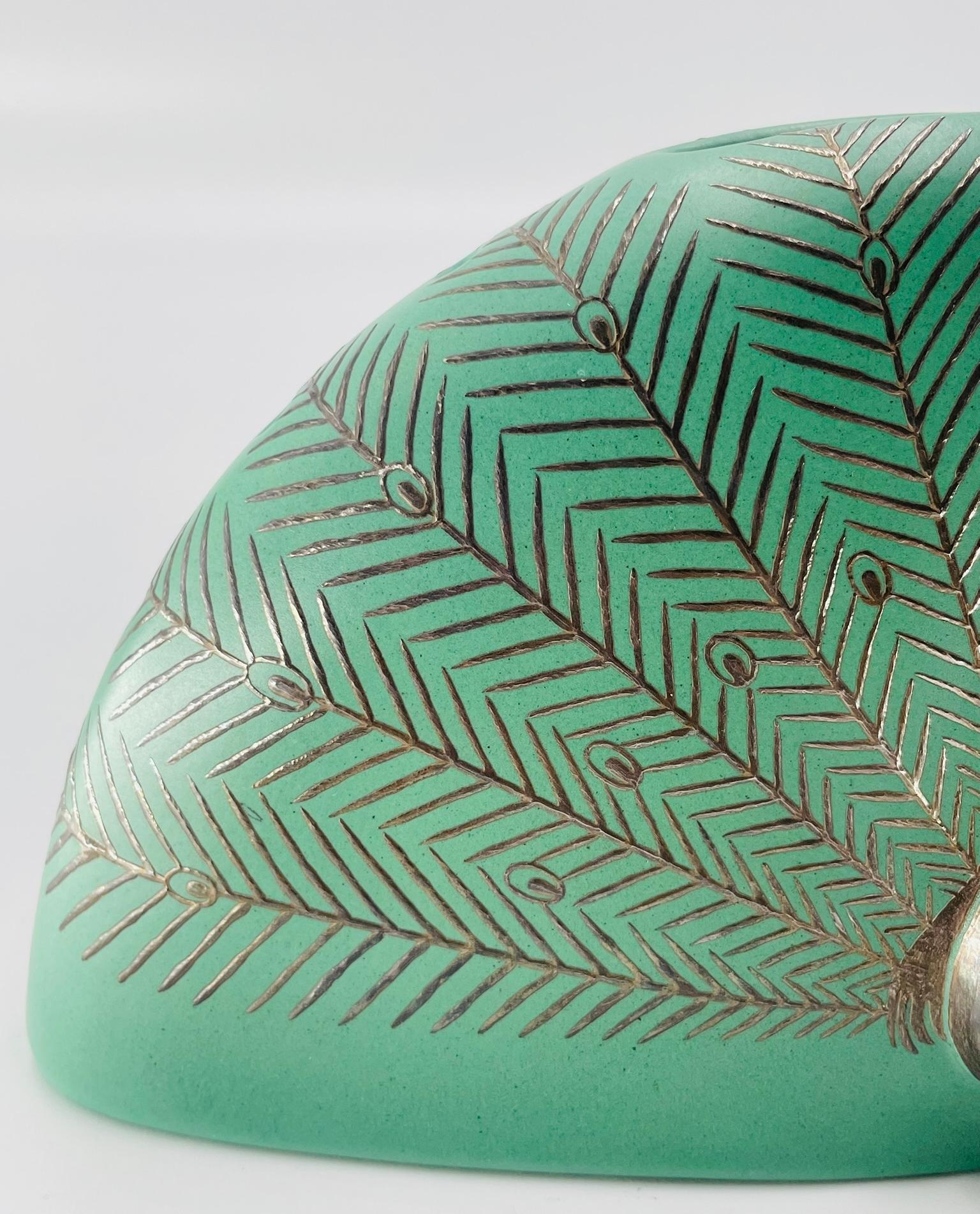 Vase paon en porcelaine verte et argent d'Emilia Castillo, Taxco Mexico, 1998 en vente 8