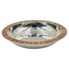 Emilia Castillo Hammered Silver-Plated Bowl with Jasper Stone Inlay, Mexico