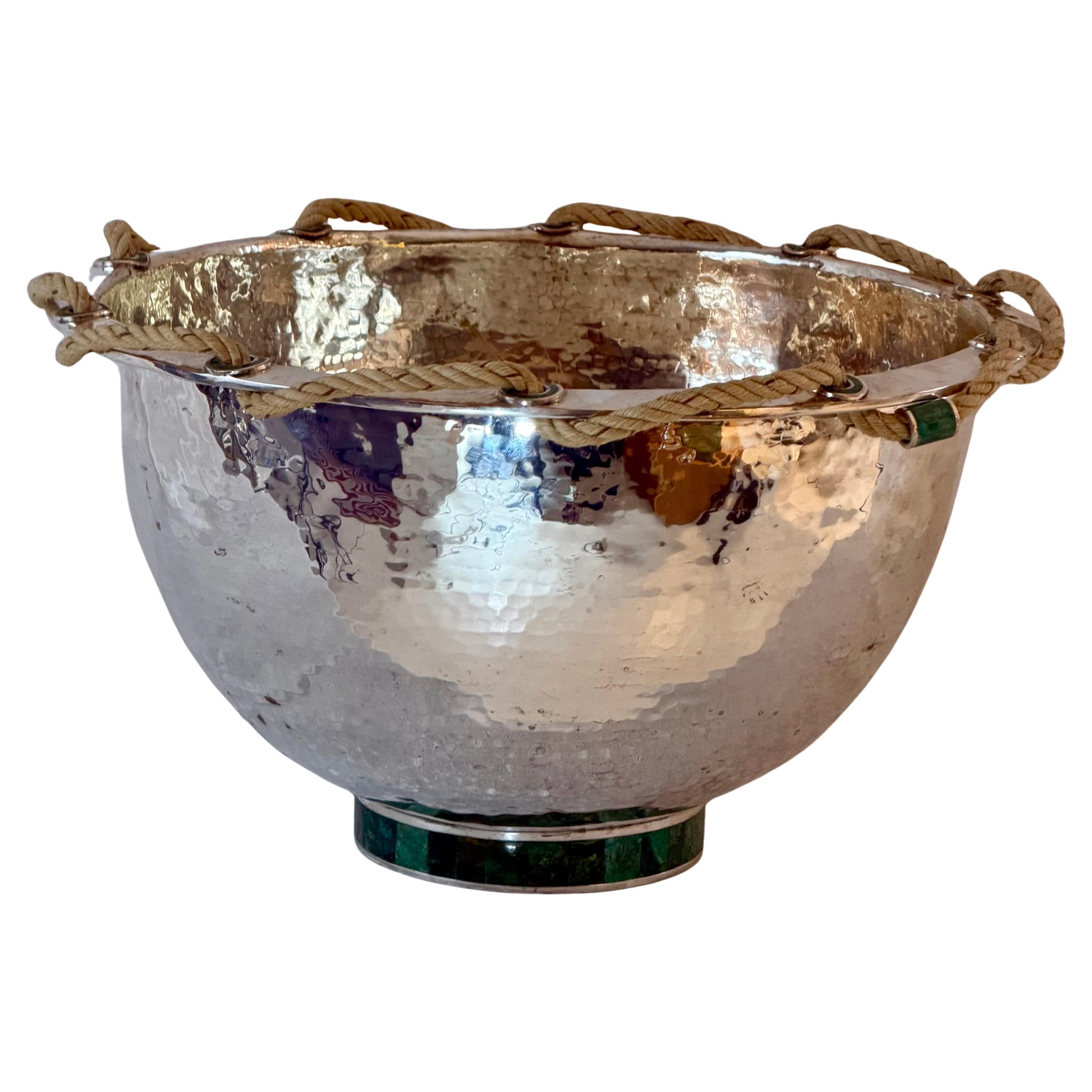Emilia Castillo Hand-Hammered Silver Plated Copper Bowl with Malachite
