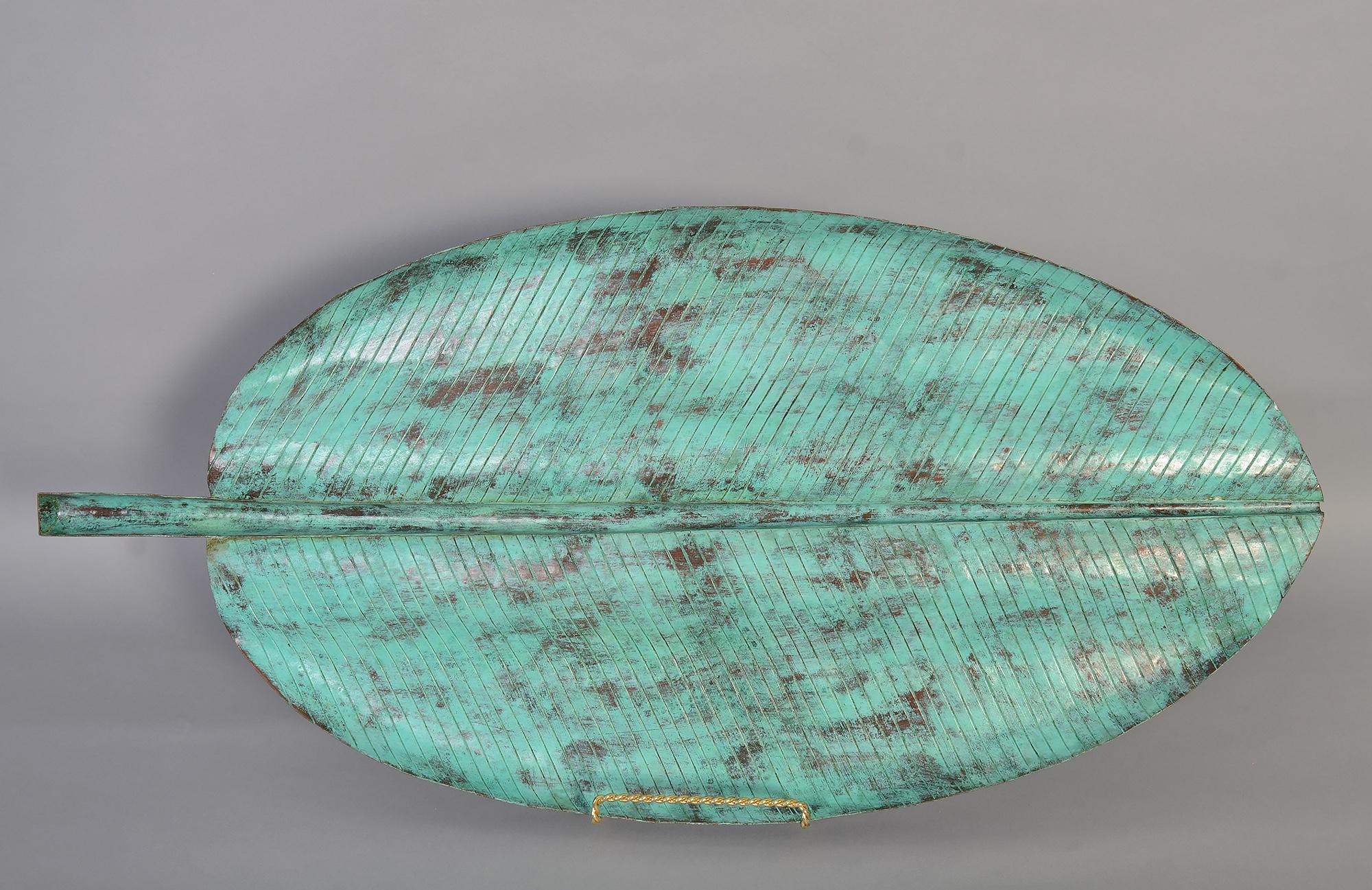 Striking copper verdigris platter by Emilia Castillo, daughter of Antonio Castillo whose family was a leader of the mid-20th century metal design movement in Mexico.
Emilia has built upon the family tradition by creating unusual metal decorative