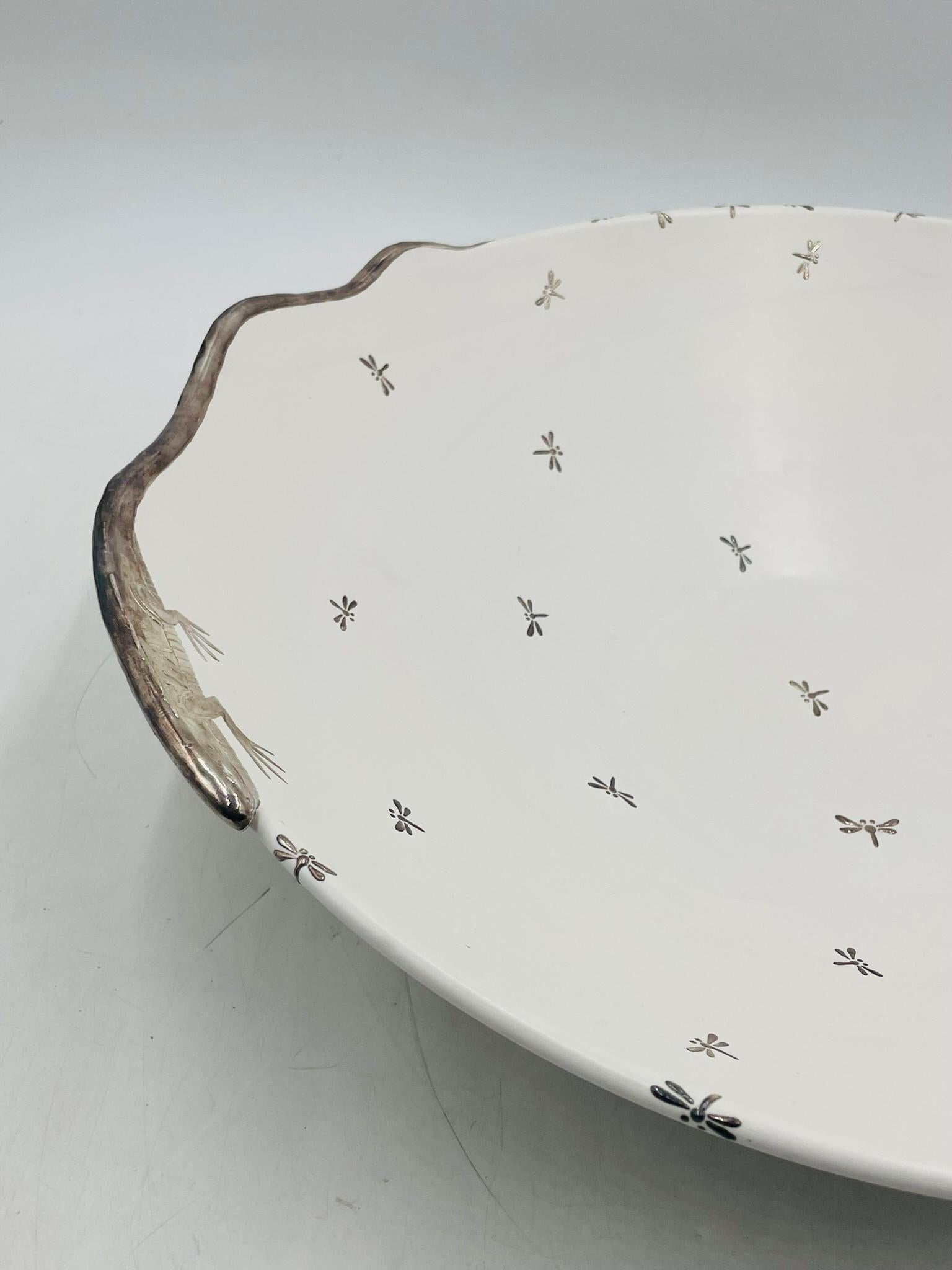Emilia Castillo Large Porcelain & Pure Silver Bowl with Lizards and Dragonflies im Angebot 2