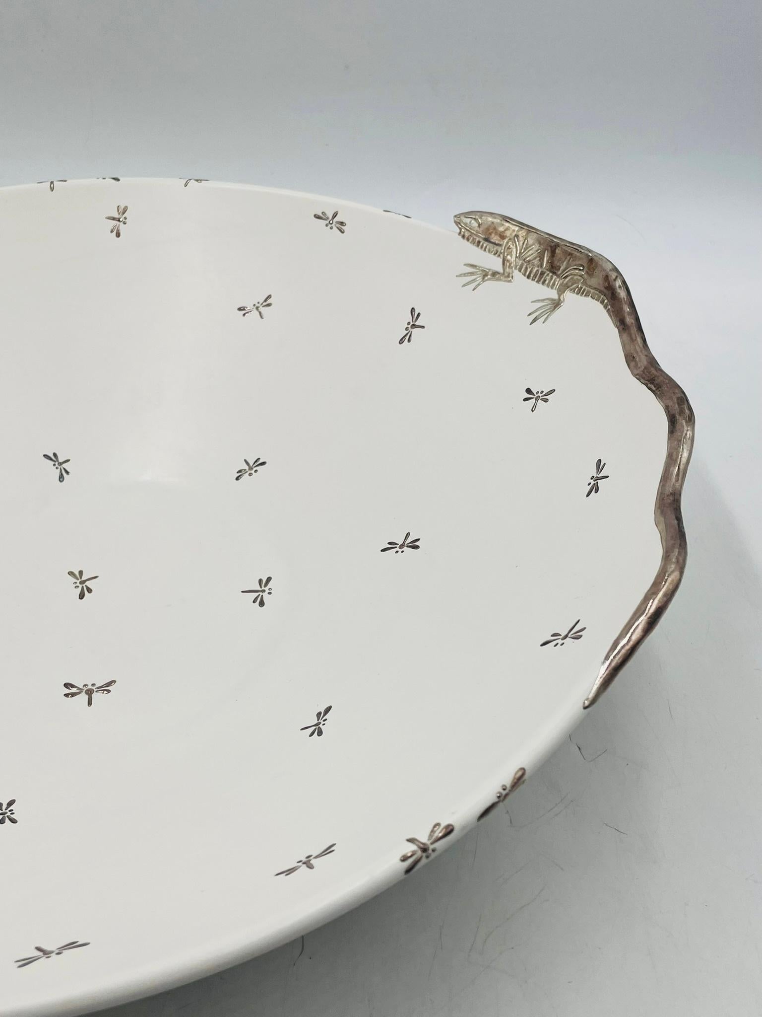 Emilia Castillo Large Porcelain & Pure Silver Bowl with Lizards and Dragonflies im Angebot 3