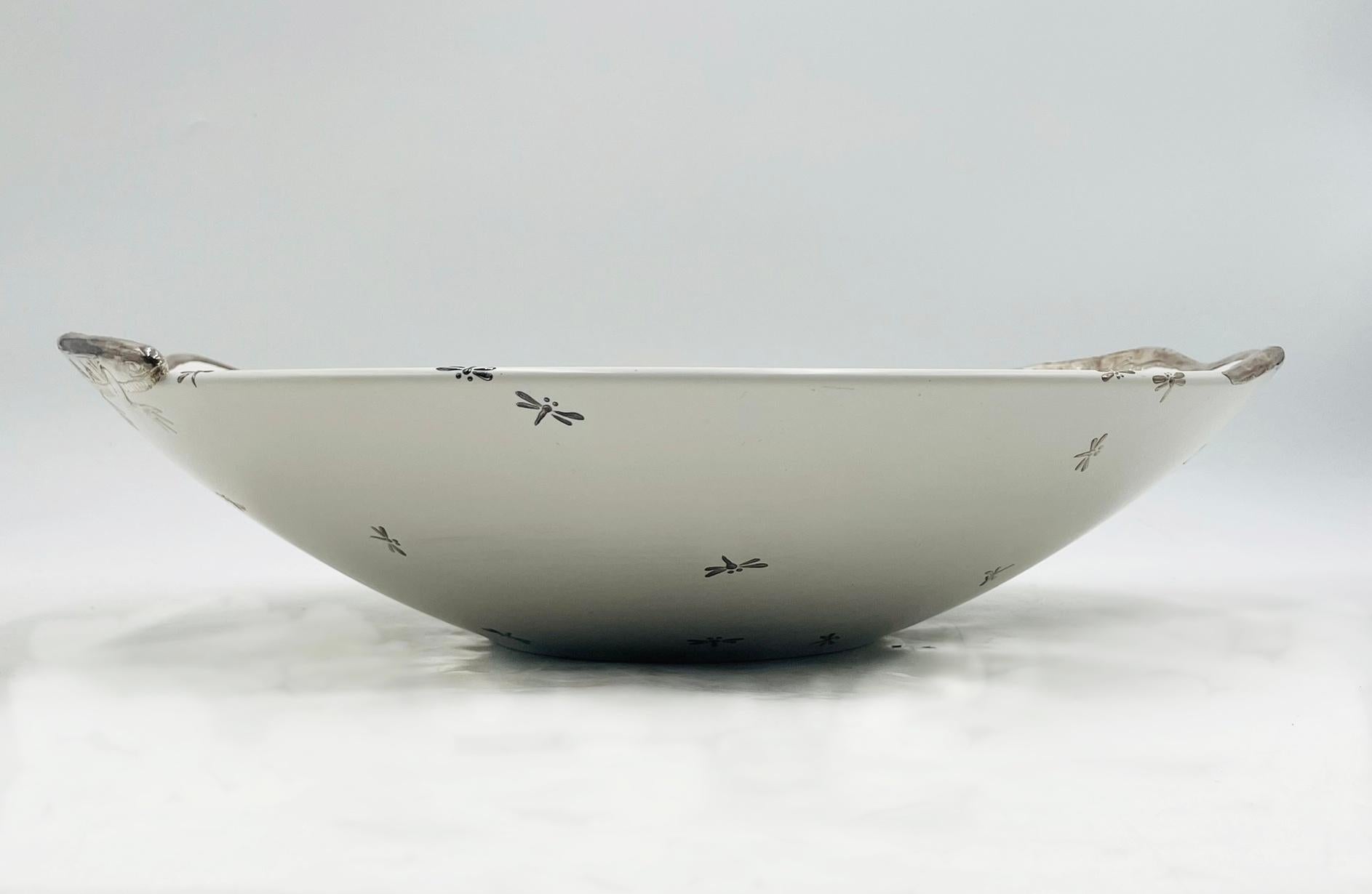 Emilia Castillo Large Porcelain & Pure Silver Bowl with Lizards and Dragonflies (Mexikanisch) im Angebot