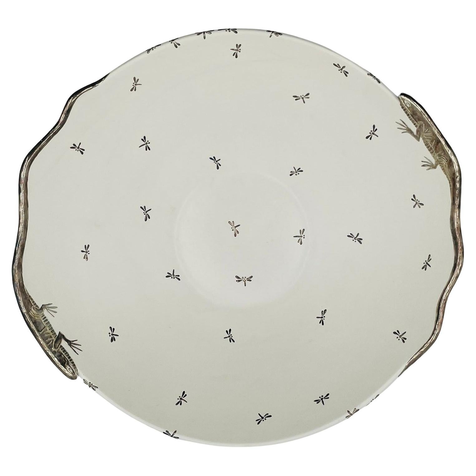 Emilia Castillo Large Porcelain & Pure Silver Bowl with Lizards and Dragonflies im Angebot