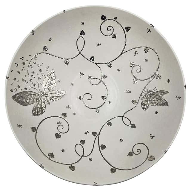 Emilia Castillo Porcelain and Silver Butterfly Bowl, Taxco, 2009 For ...