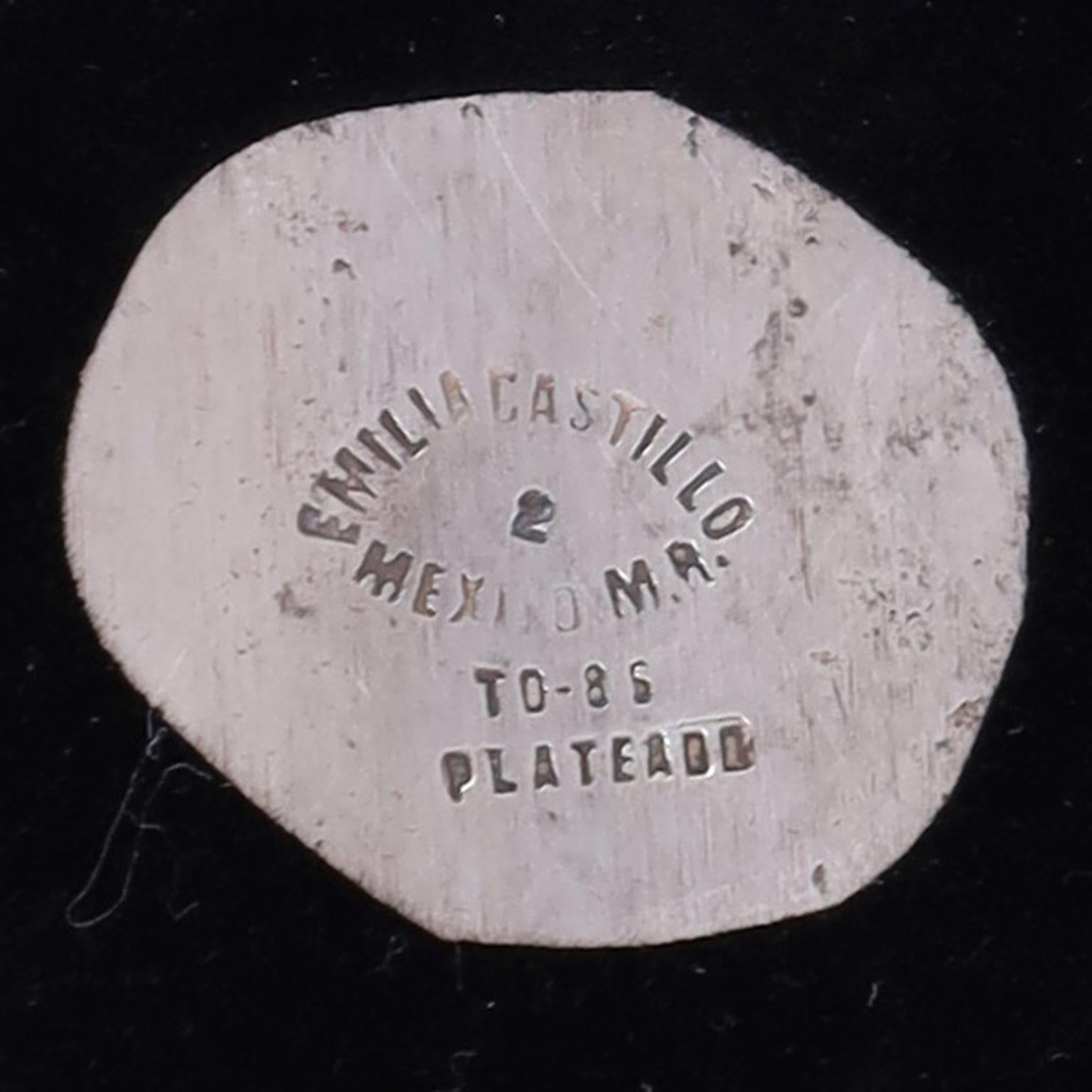 Emilia Castillo grand pichet vintage en argent sur cuivre avec feuille de pierre en vente 1