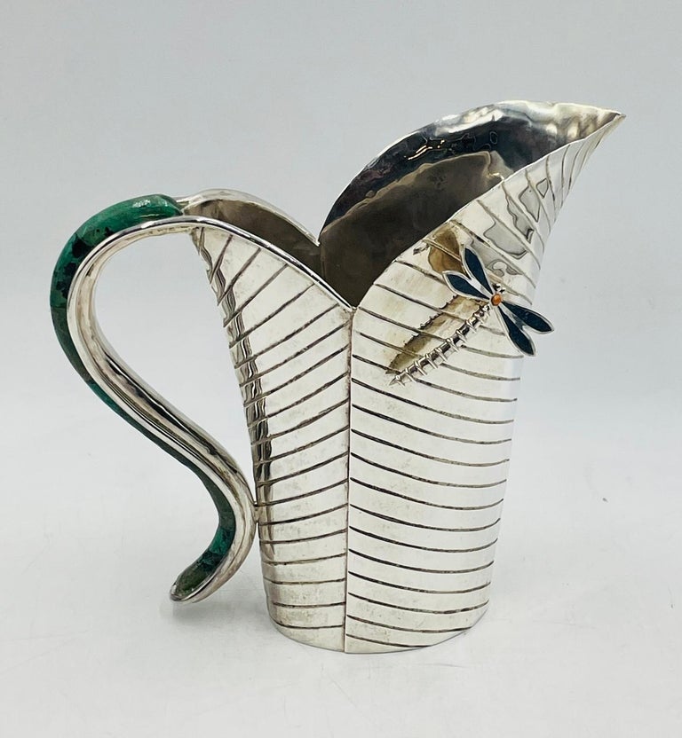 Emilia Castillo Leaf-Form Silver Pitcher with Dragonfly Detail For