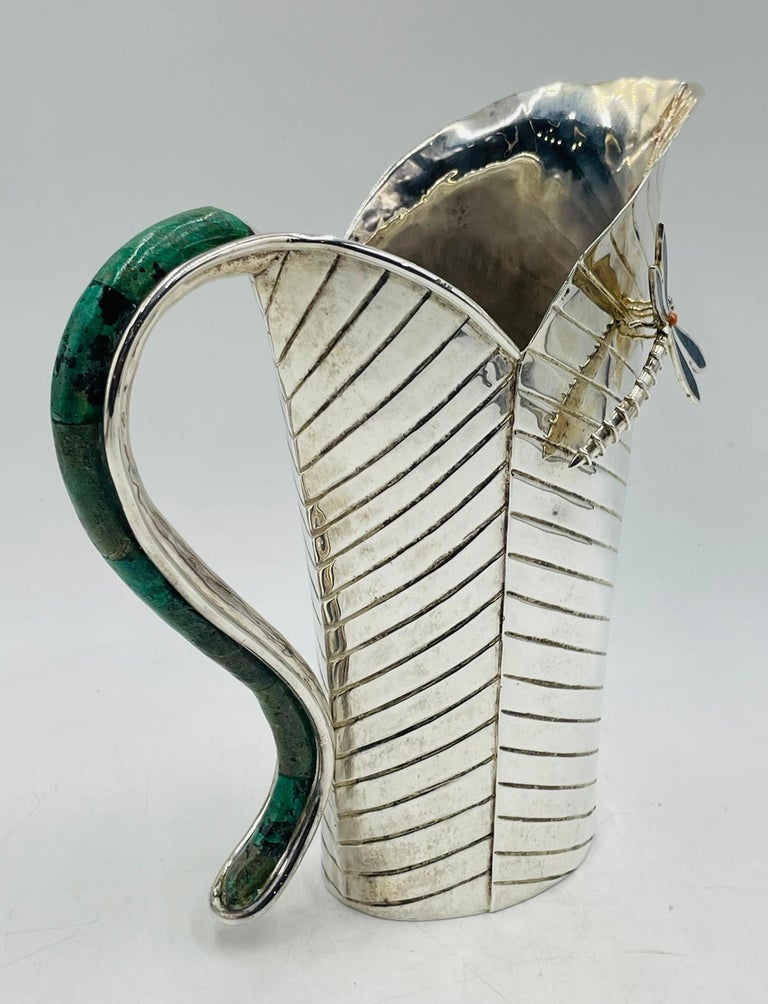 Emilia Castillo Leaf-Form Silver Pitcher with Dragonfly Detail For