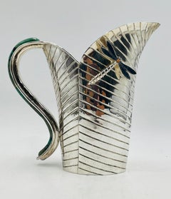 Emilia Castillo Leaf-Form Silver Pitcher with Dragonfly Detail